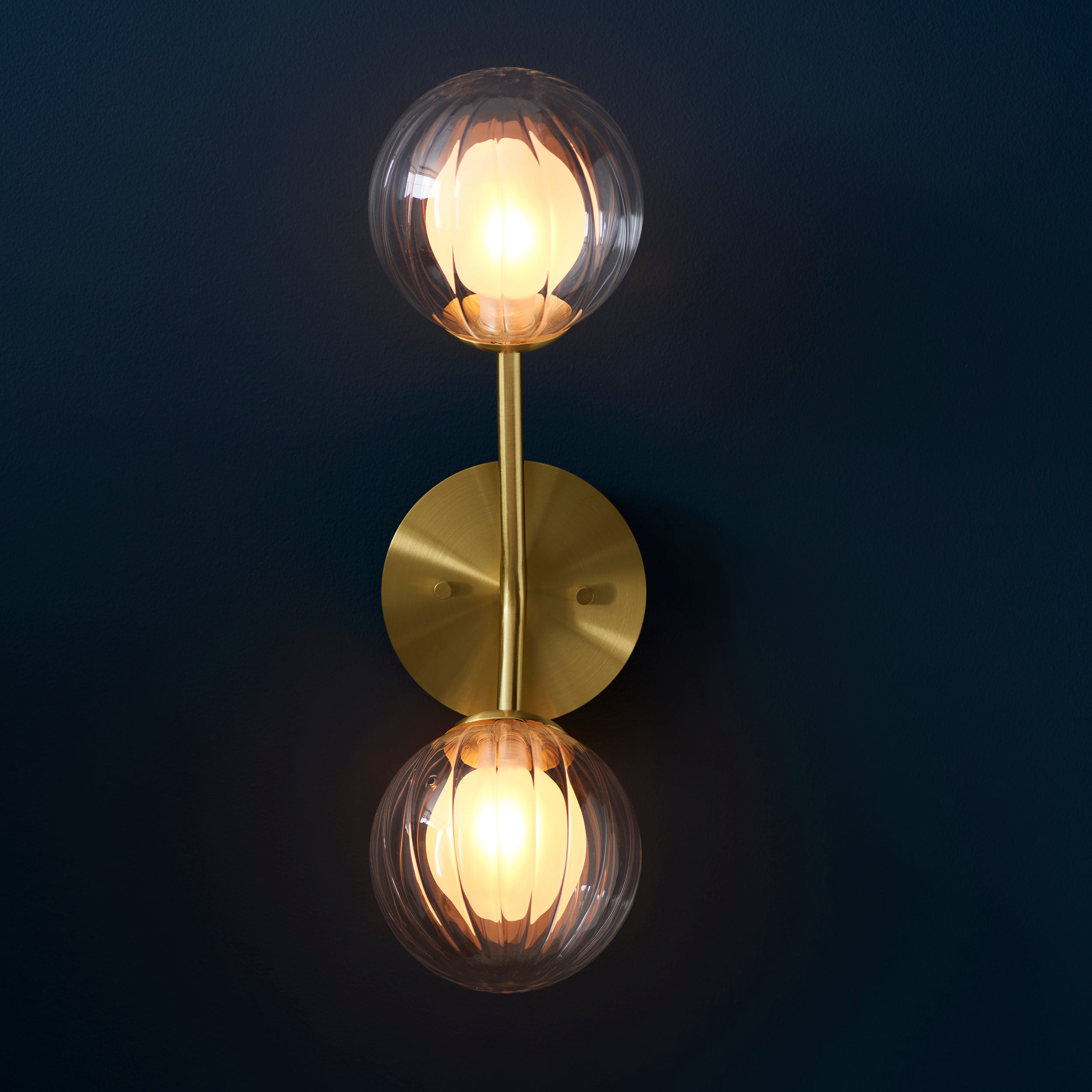 Utopia Matrix Round 2 Light Wall Lamp - Satin Brass & Glass
