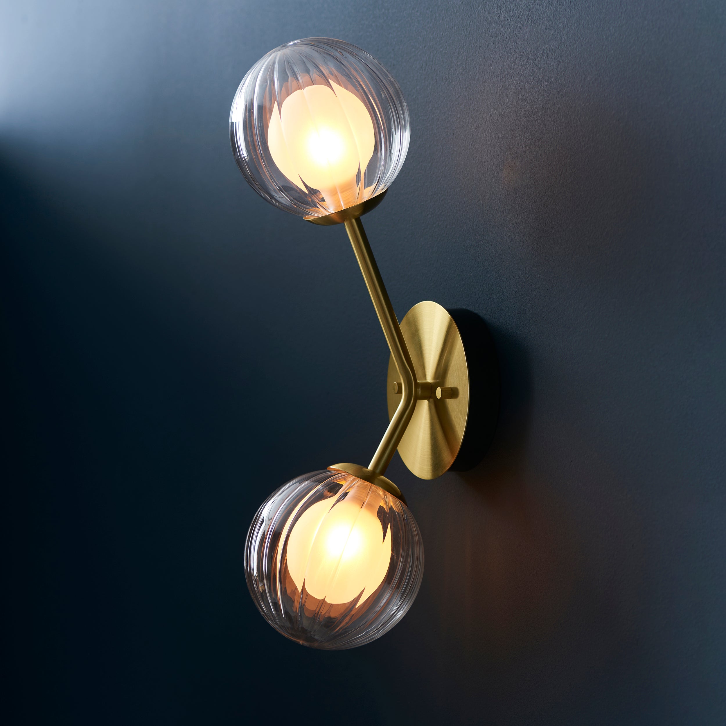 Utopia Matrix Round 2 Light Wall Lamp - Satin Brass & Glass