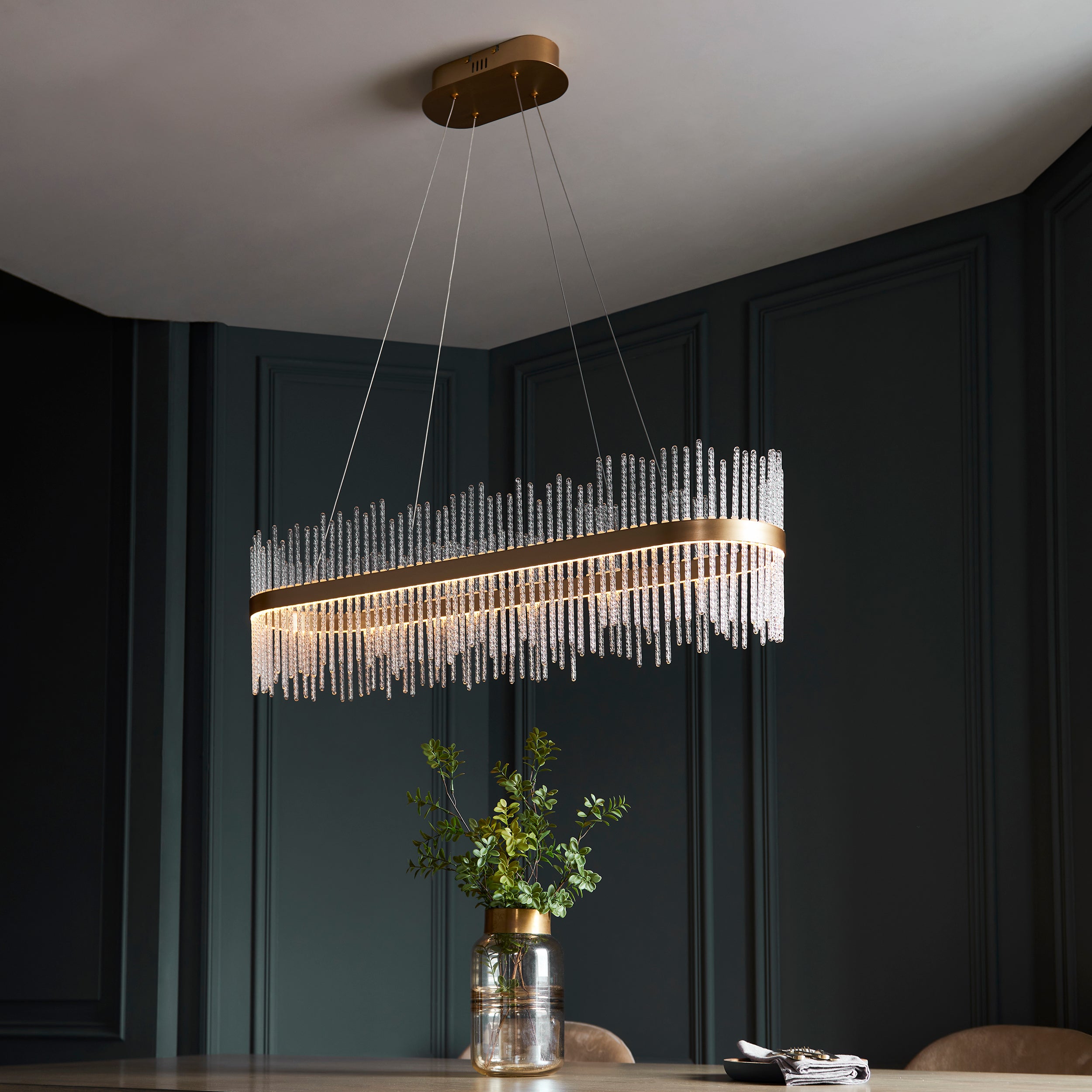 Utopia Twist Linear Pendant - Brushed Gold Plate & Clear Glass