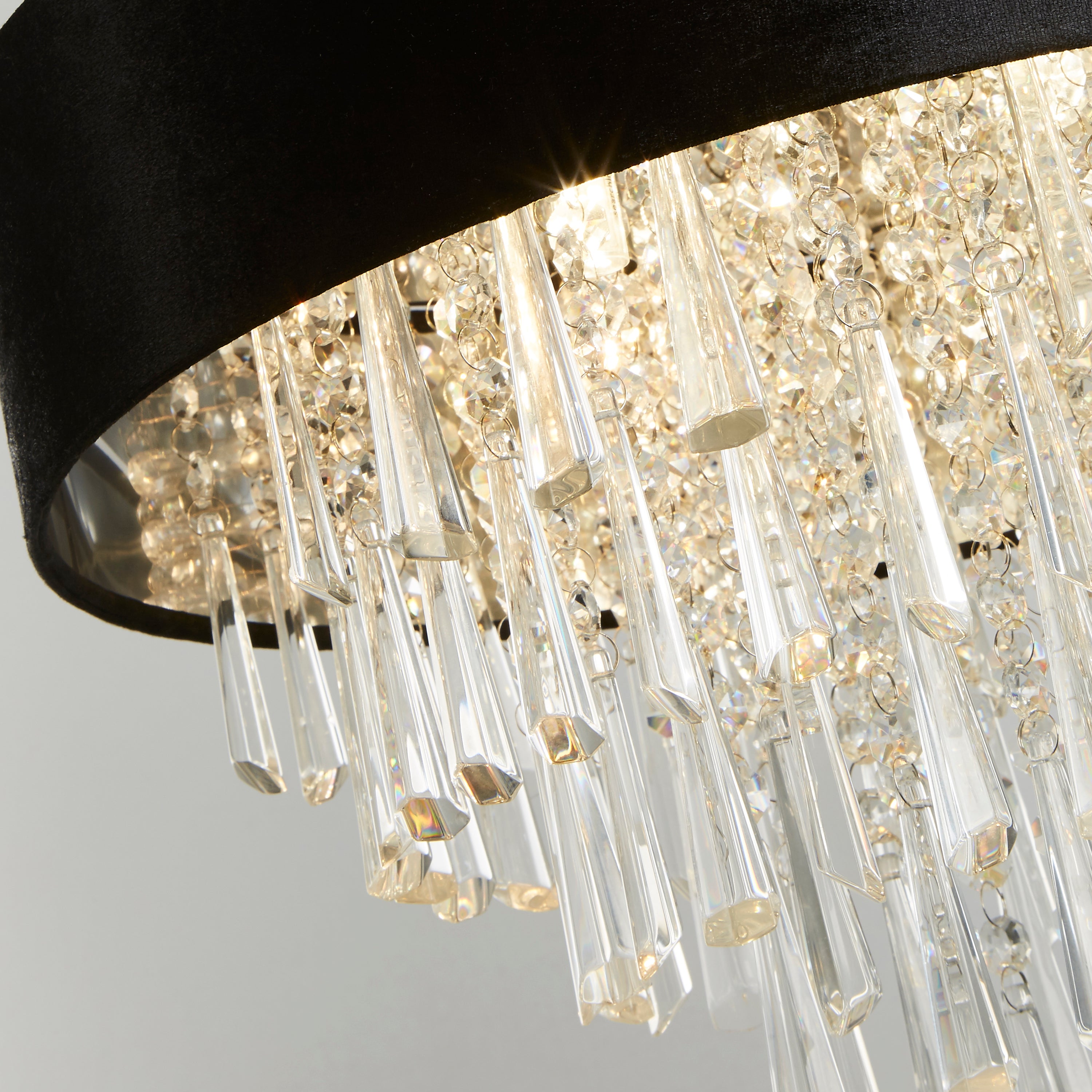 Searchlight Geneva 5 Light Pendant/Semi-Flush - Black Velvet & Clear Crystal