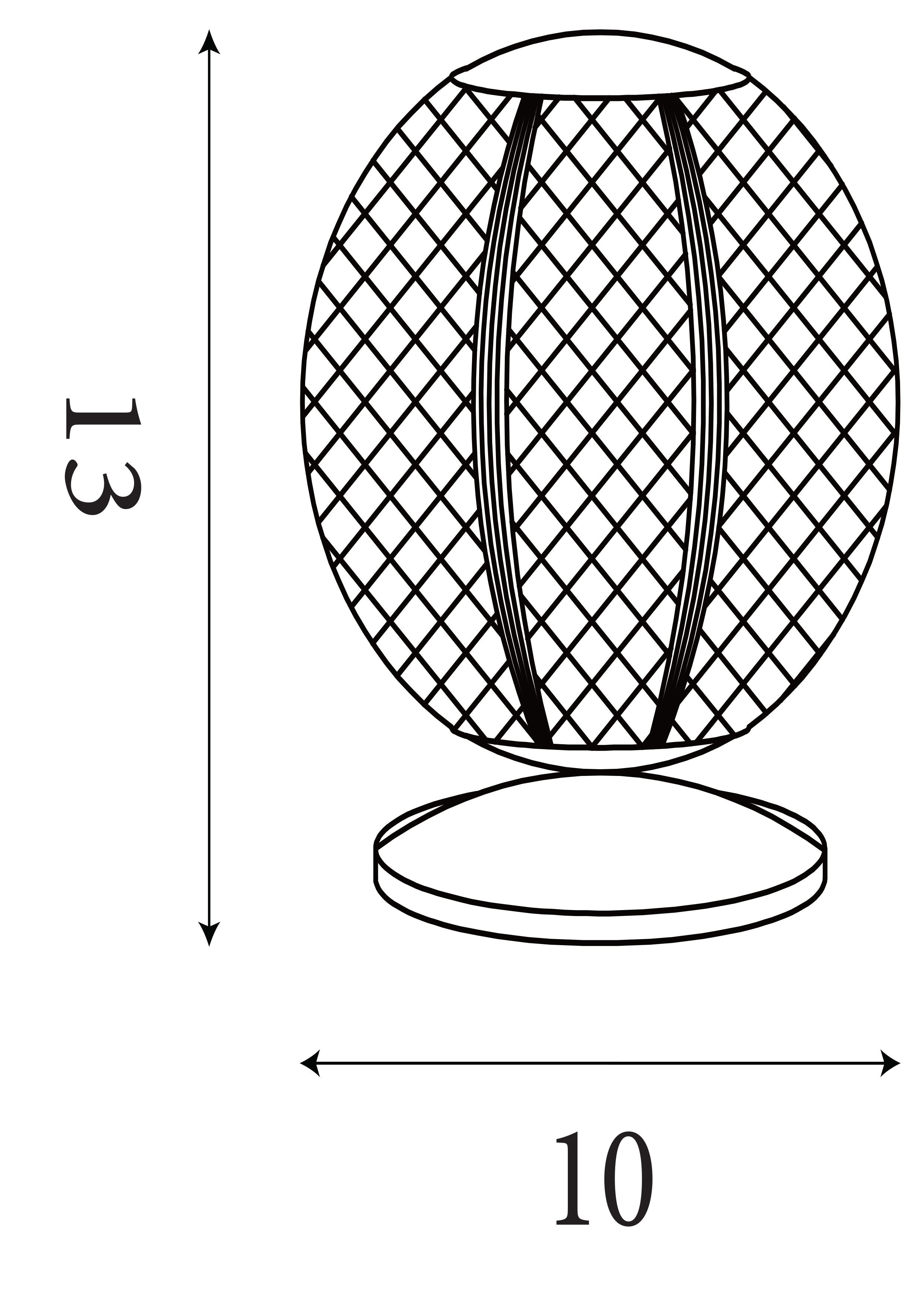 Technical line drawing of the Searchlight Allure table lamp showing overall dimensions of 13cm height and 10cm width