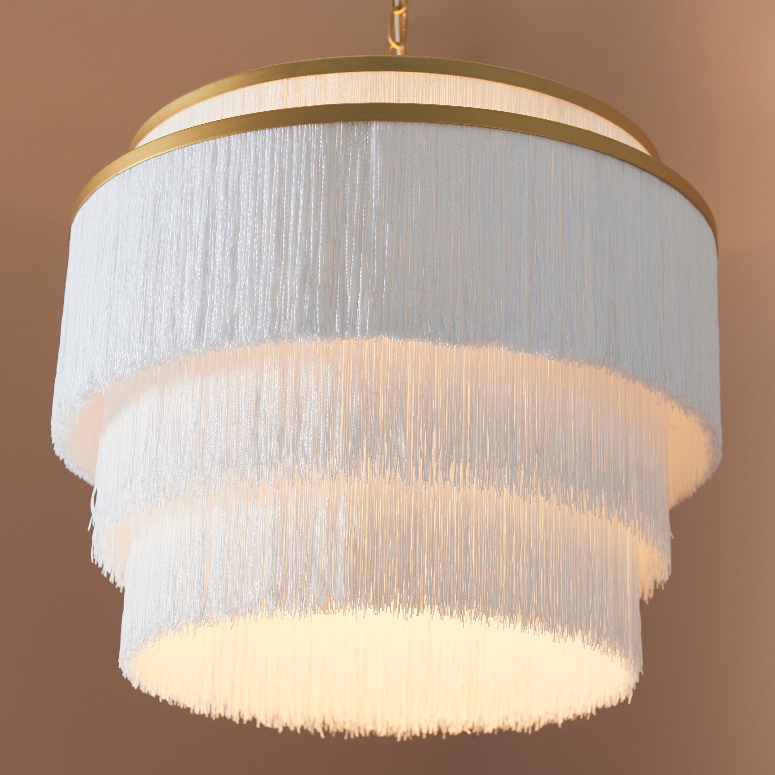 Utopia Gatsby 3 Light Pendant - Matt Gold With White Fringe Shade - 50cm Diameter