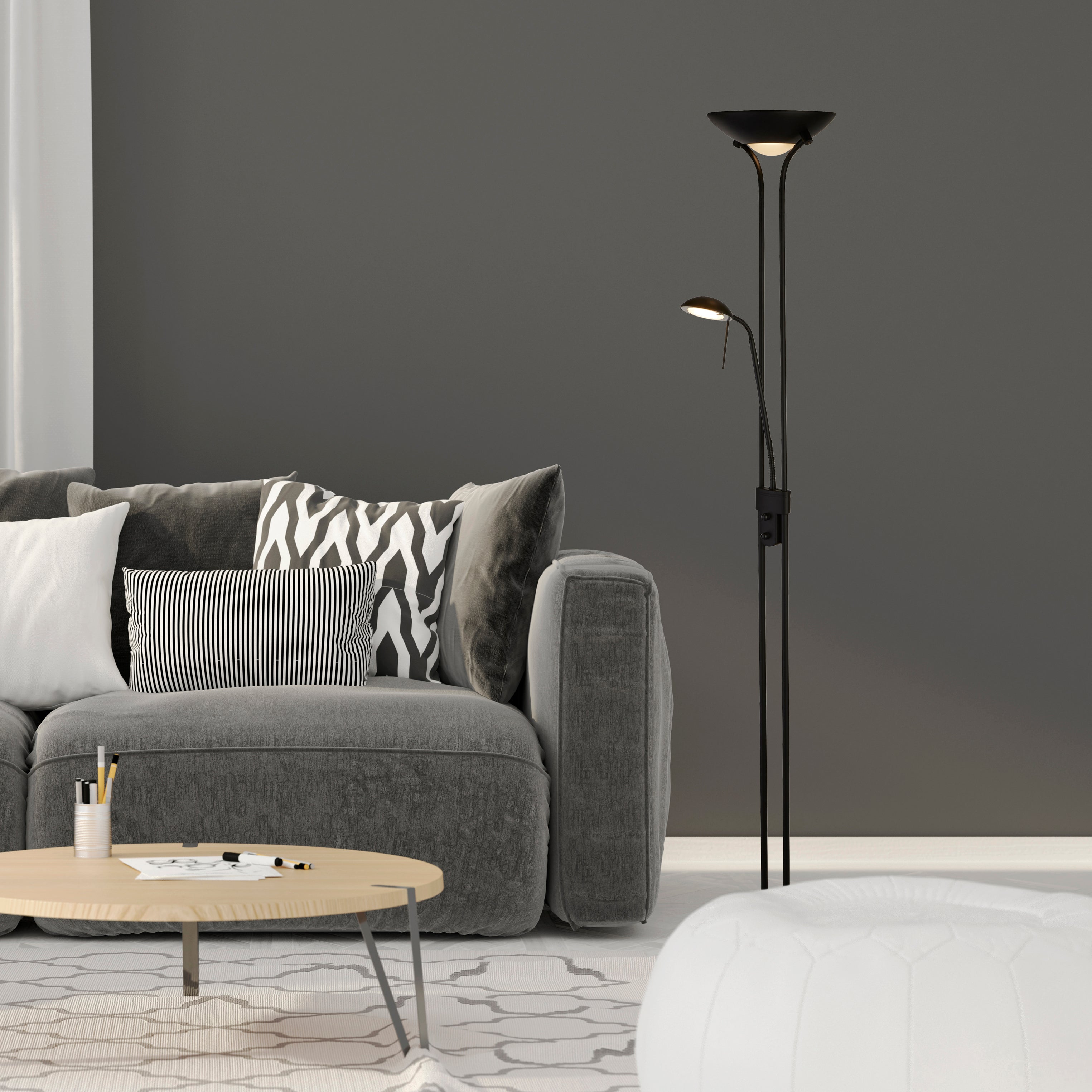 Searchlight Merlin Mother & Child Floor Lamp - Matt Black & Glass