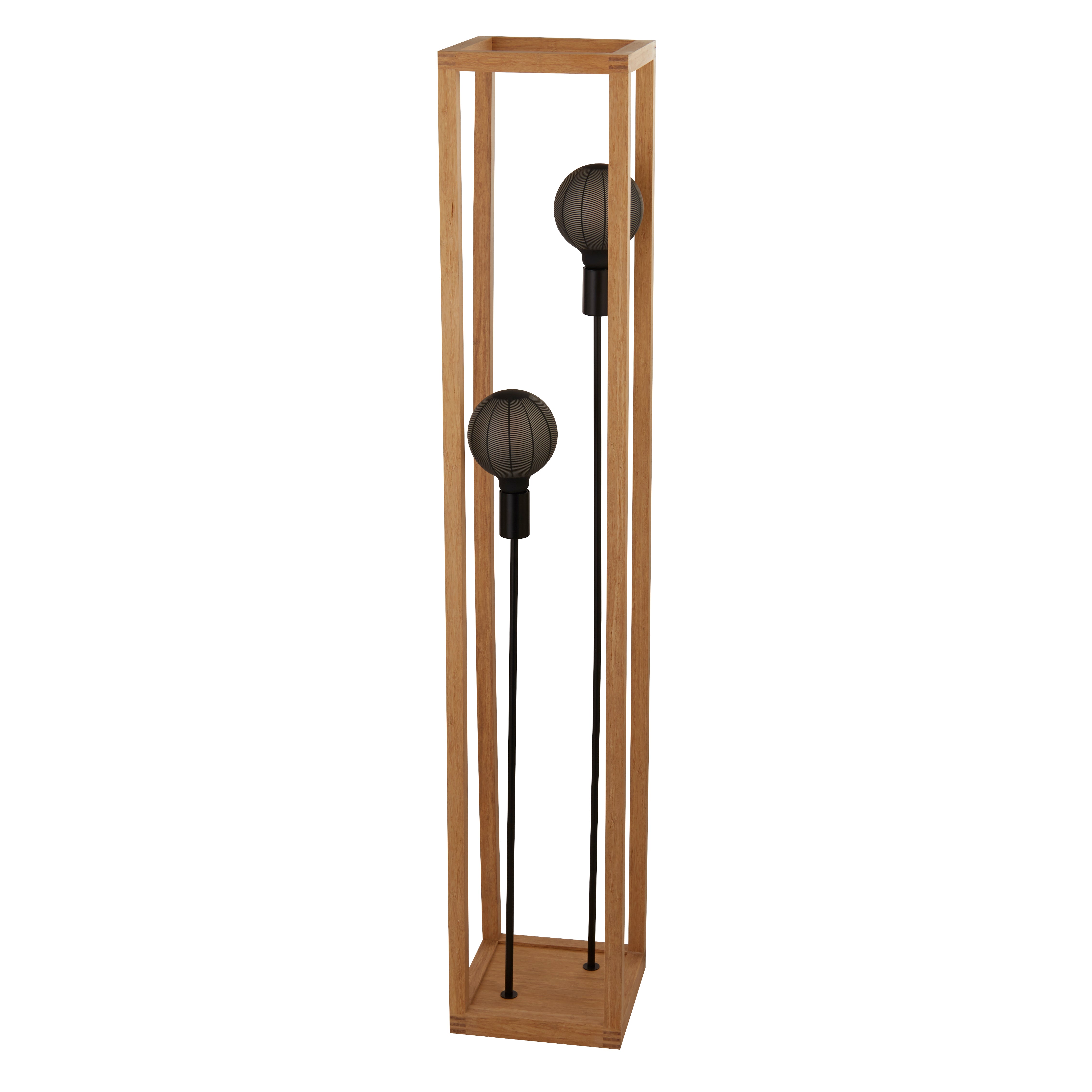 Searchlight Soho 2 Light Floor Lamp - Natural Wood & Black