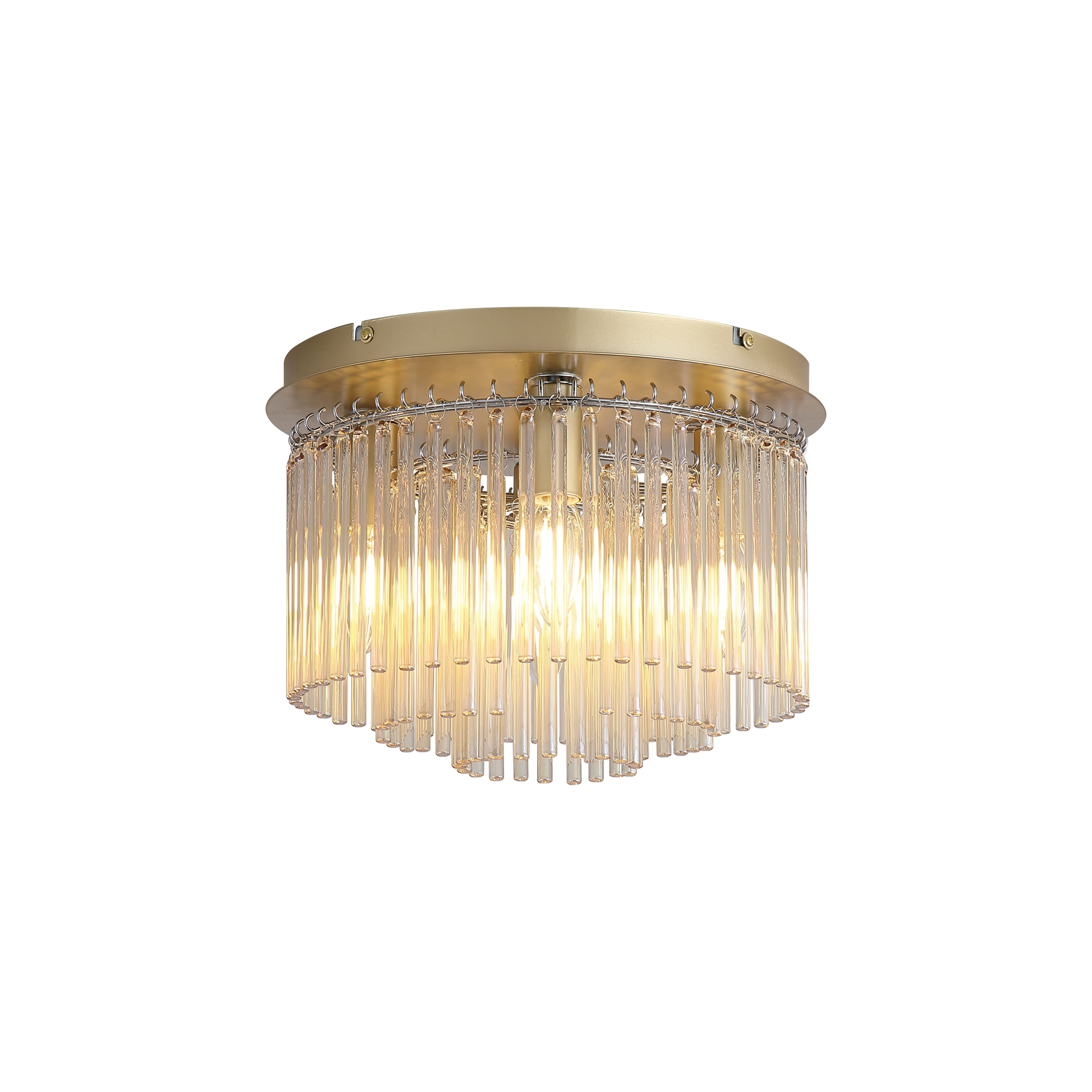 Searchlight Swizzle 5 light flush in gold with champagne glass rods, studio shot on a plain white background