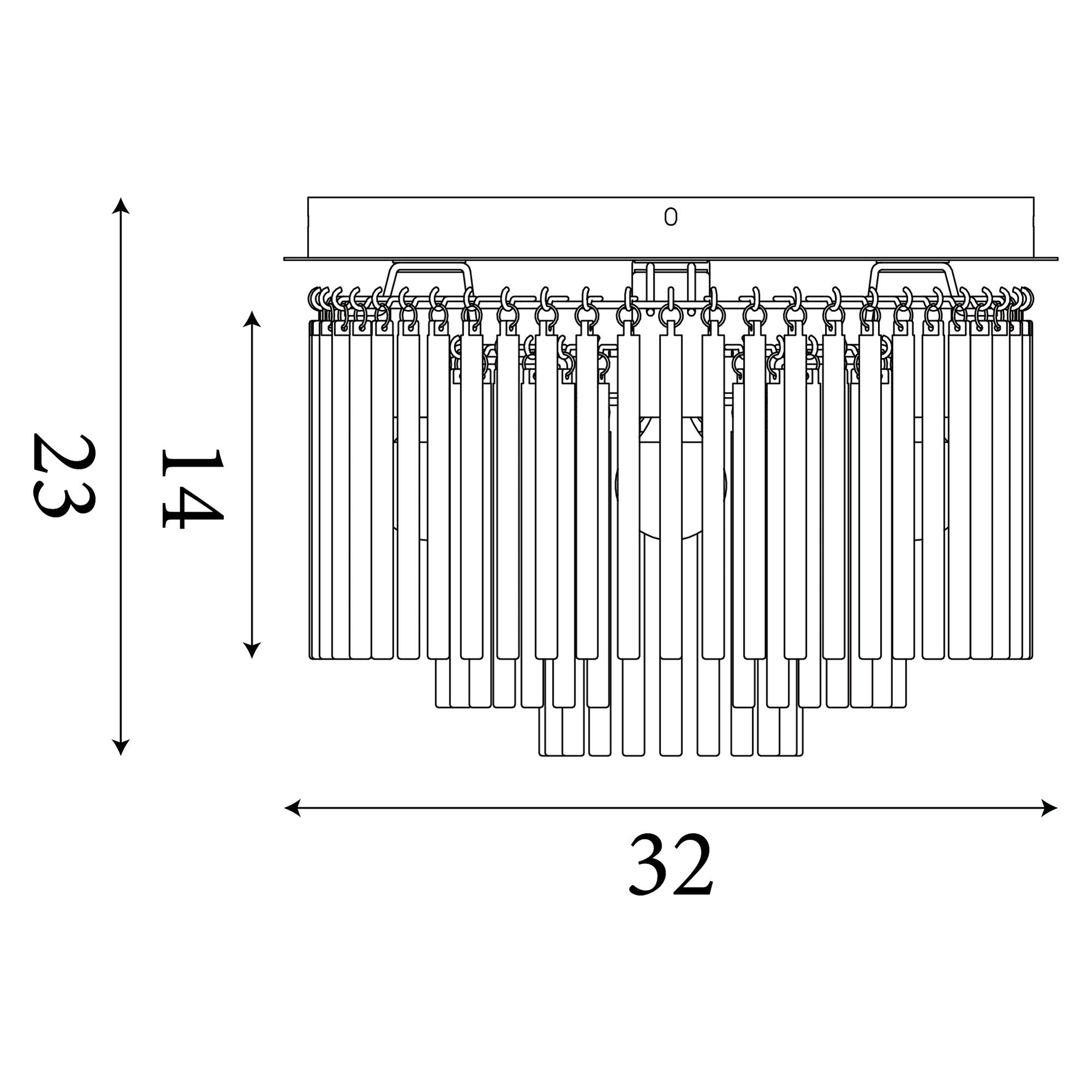 Dimension diagram of the Searchlight Swizzle 5 Light Flush showing 32cm diameter and 23cm height