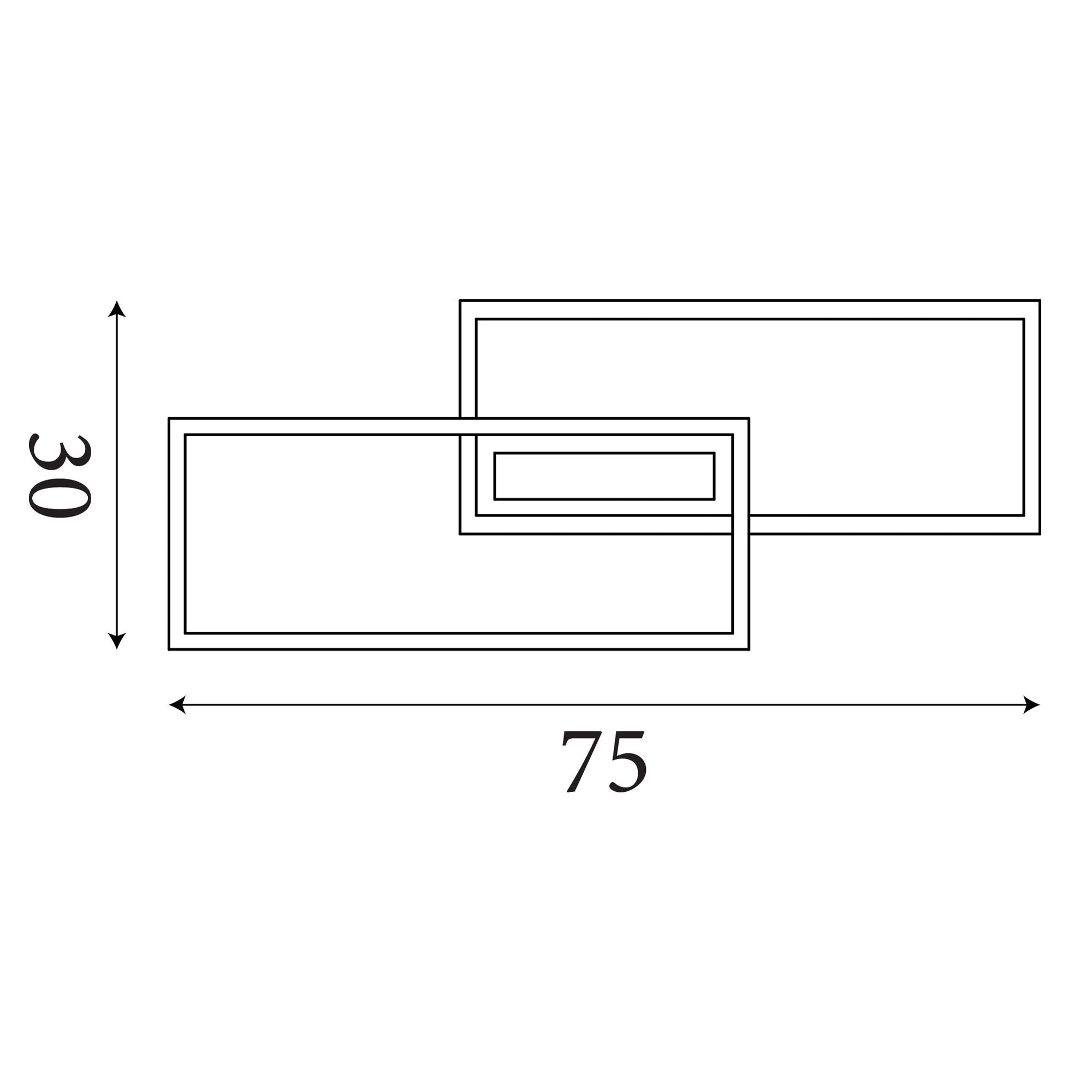 Line drawing of the Ovaloid LED flush light showing dimensions of 75cm length and 30cm width