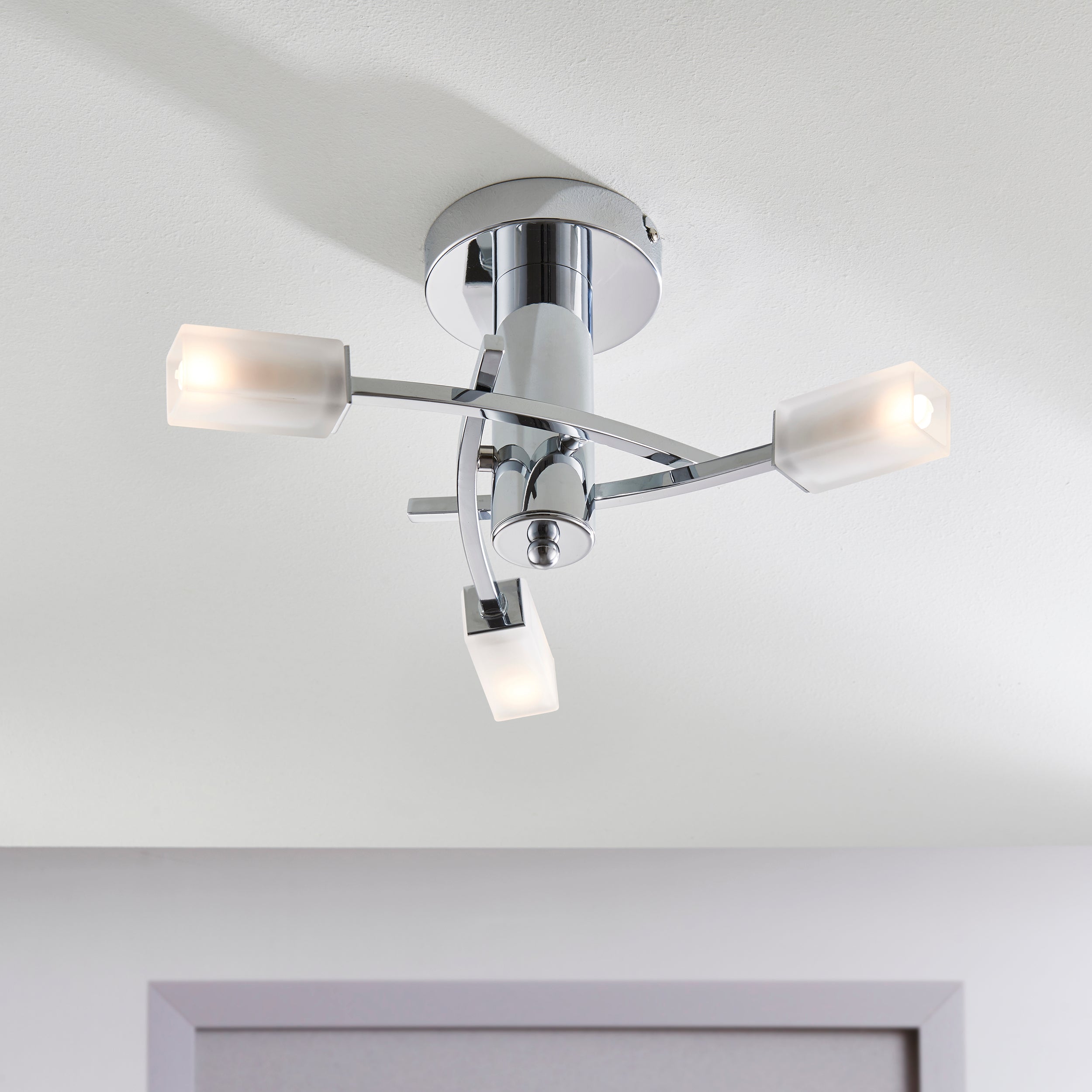 Endon Havana 3 Light Semi Flush Fitting - Chrome Plate & Frosted Glass