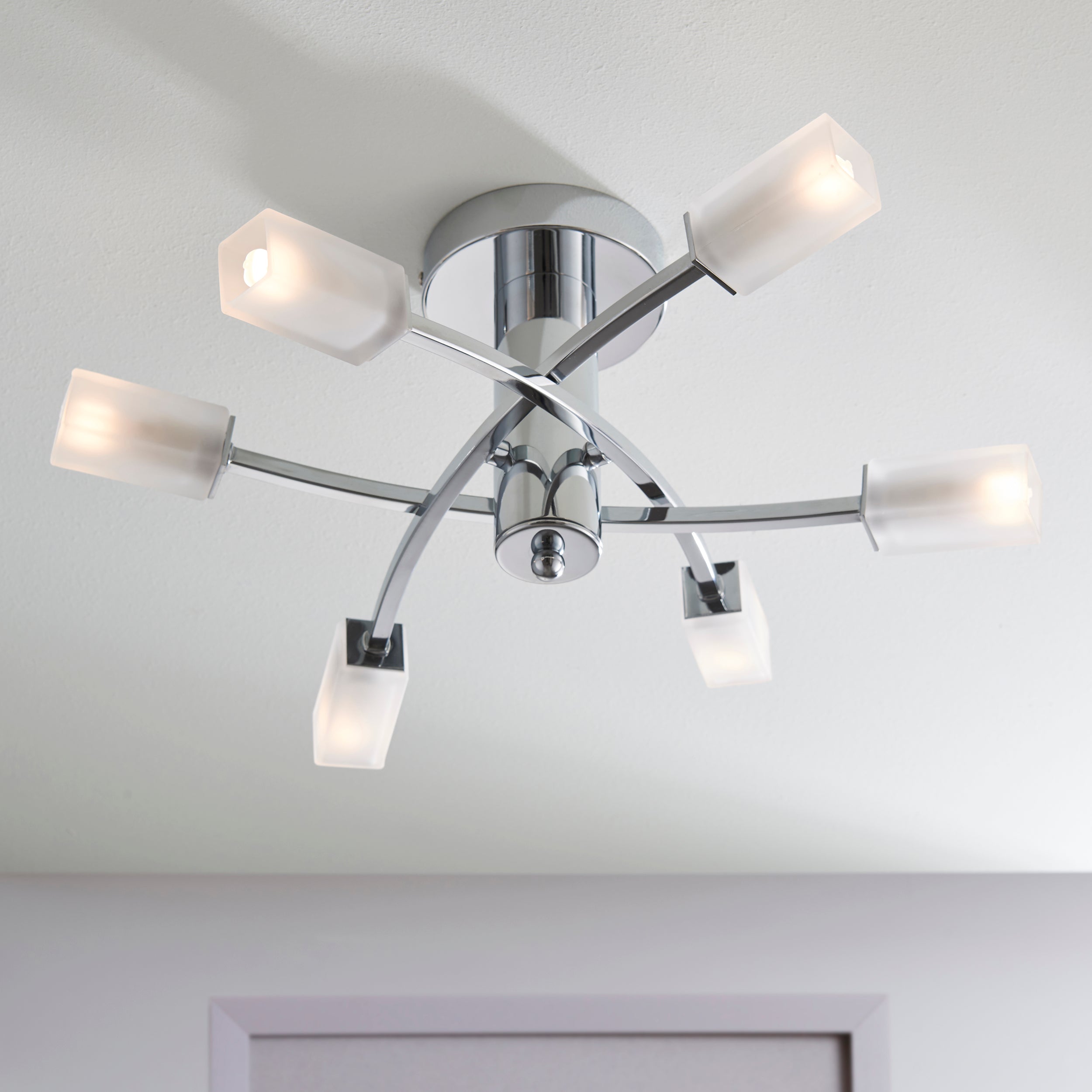 Endon Havana 6 Light Semi Flush Fitting - Chrome Plate & Frosted Glass