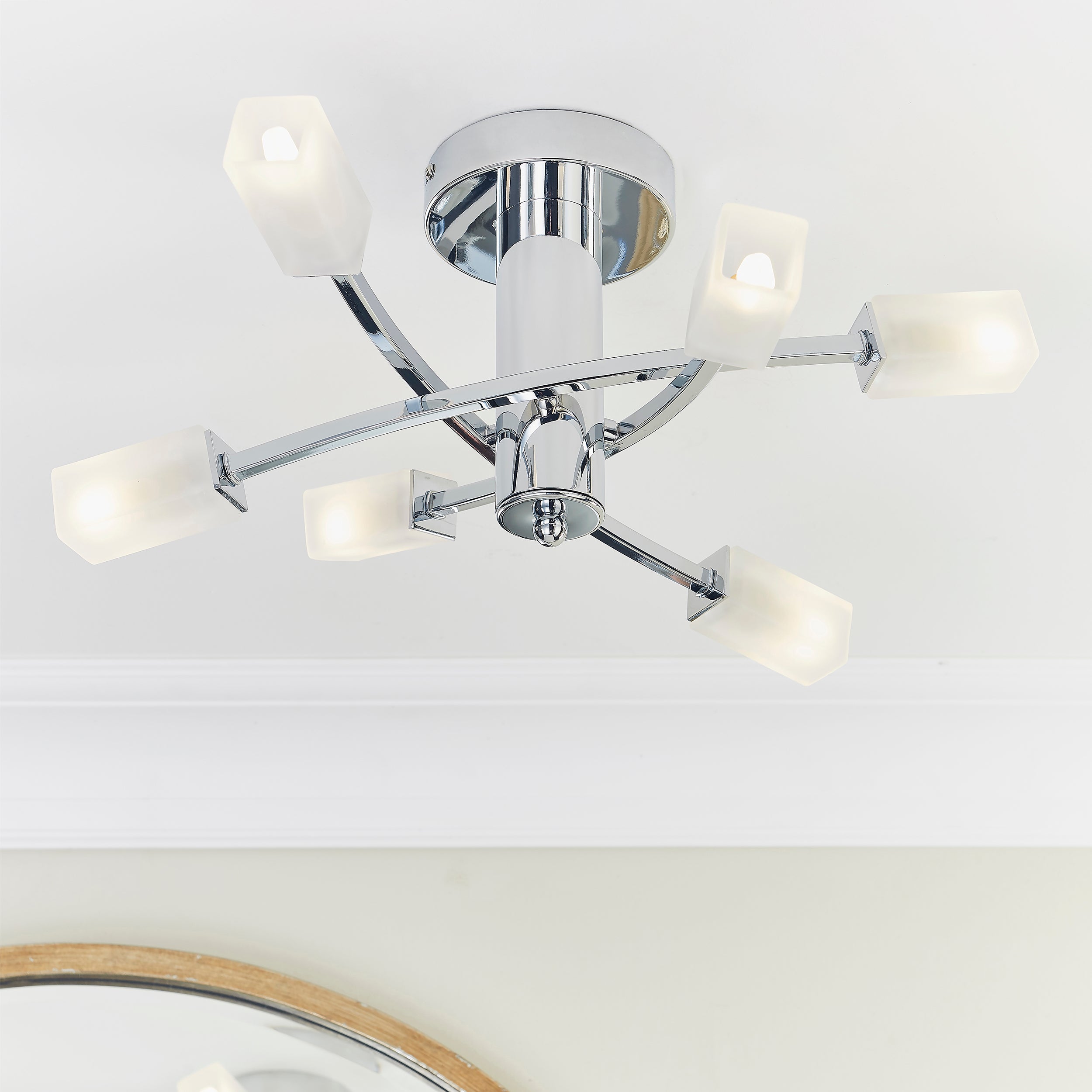 Endon Havana 6 Light Semi Flush Fitting - Chrome Plate & Frosted Glass