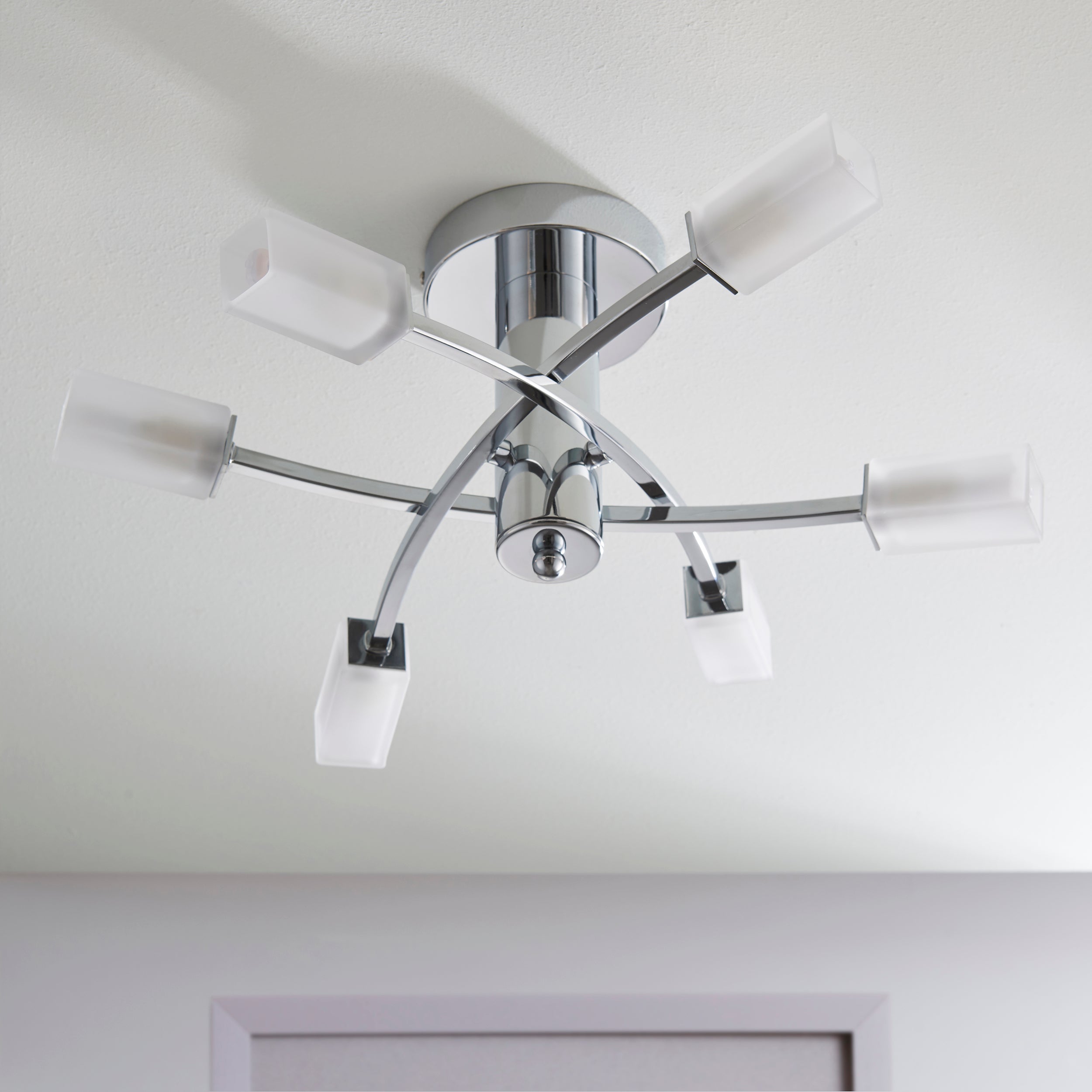 Endon Havana 6 Light Semi Flush Fitting - Chrome Plate & Frosted Glass