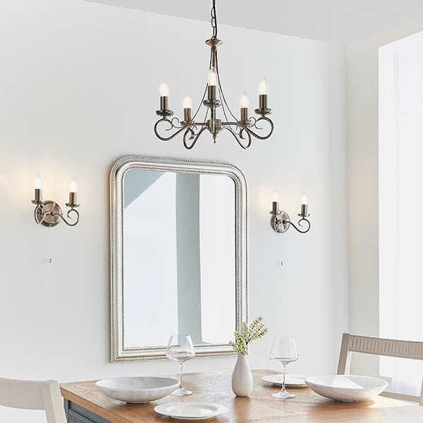 Endon Trafford 5 Light Pendant - Antique Silver Effect Plate