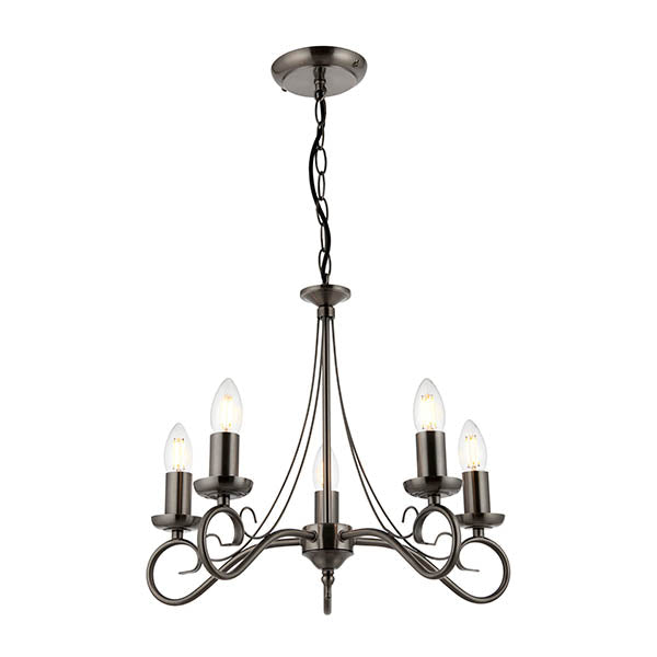 Endon Trafford 5 Light Pendant - Antique Silver Effect Plate
