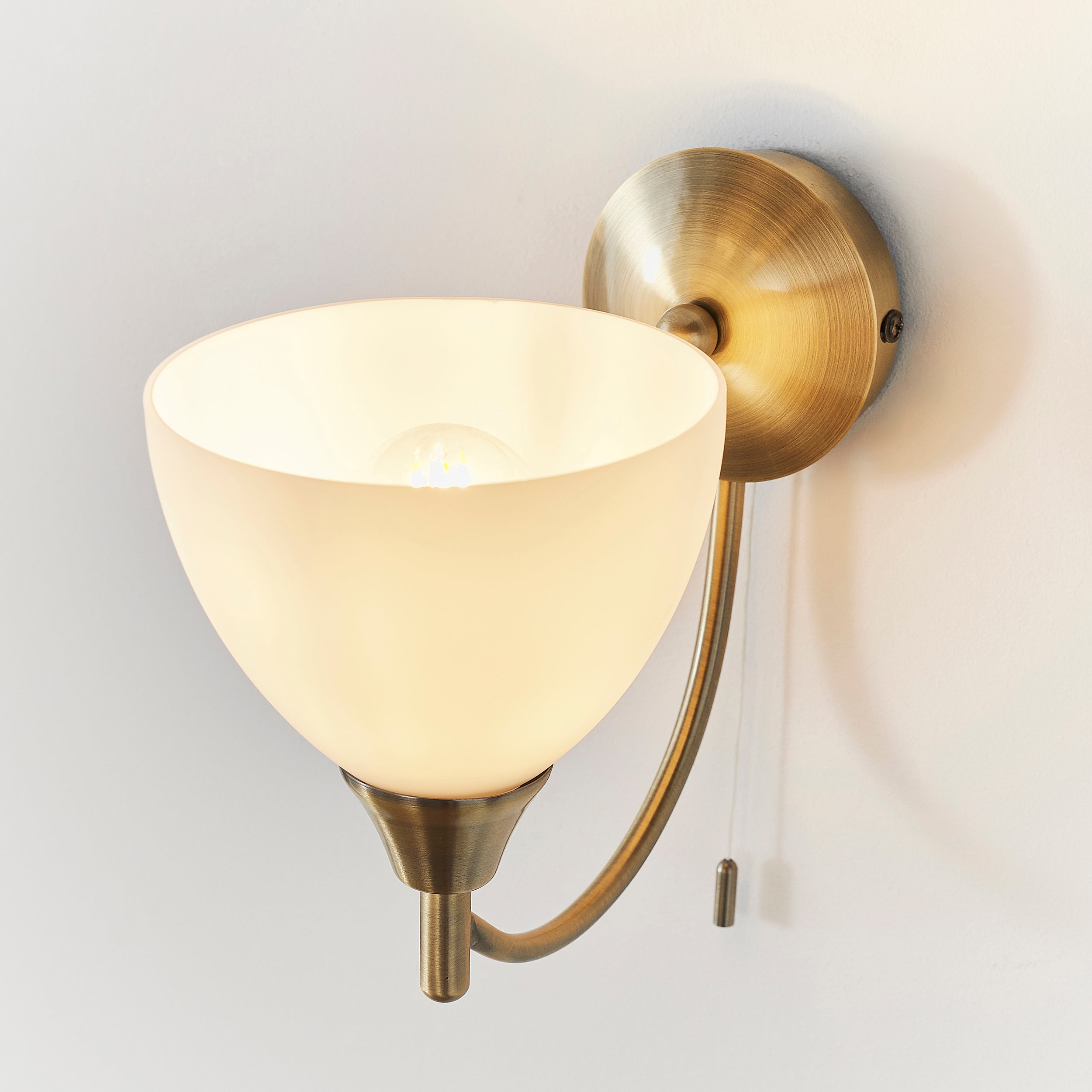 Endon Alton Single Light Wall Light - Antique Brass Plate & Matt Opal Glass