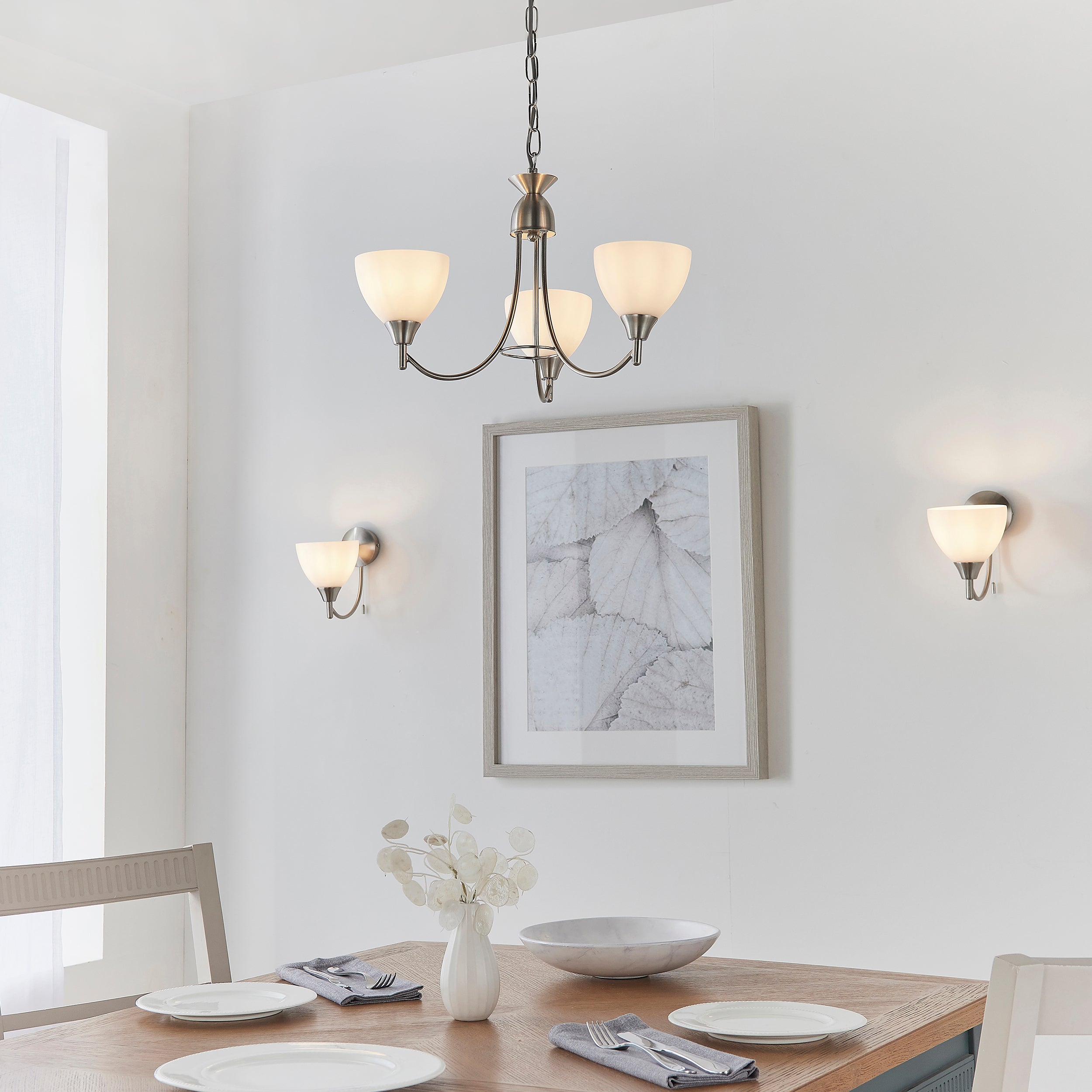 Endon Alton Single Light Wall Light - Satin Chrome Plate & Matt Opal Glass