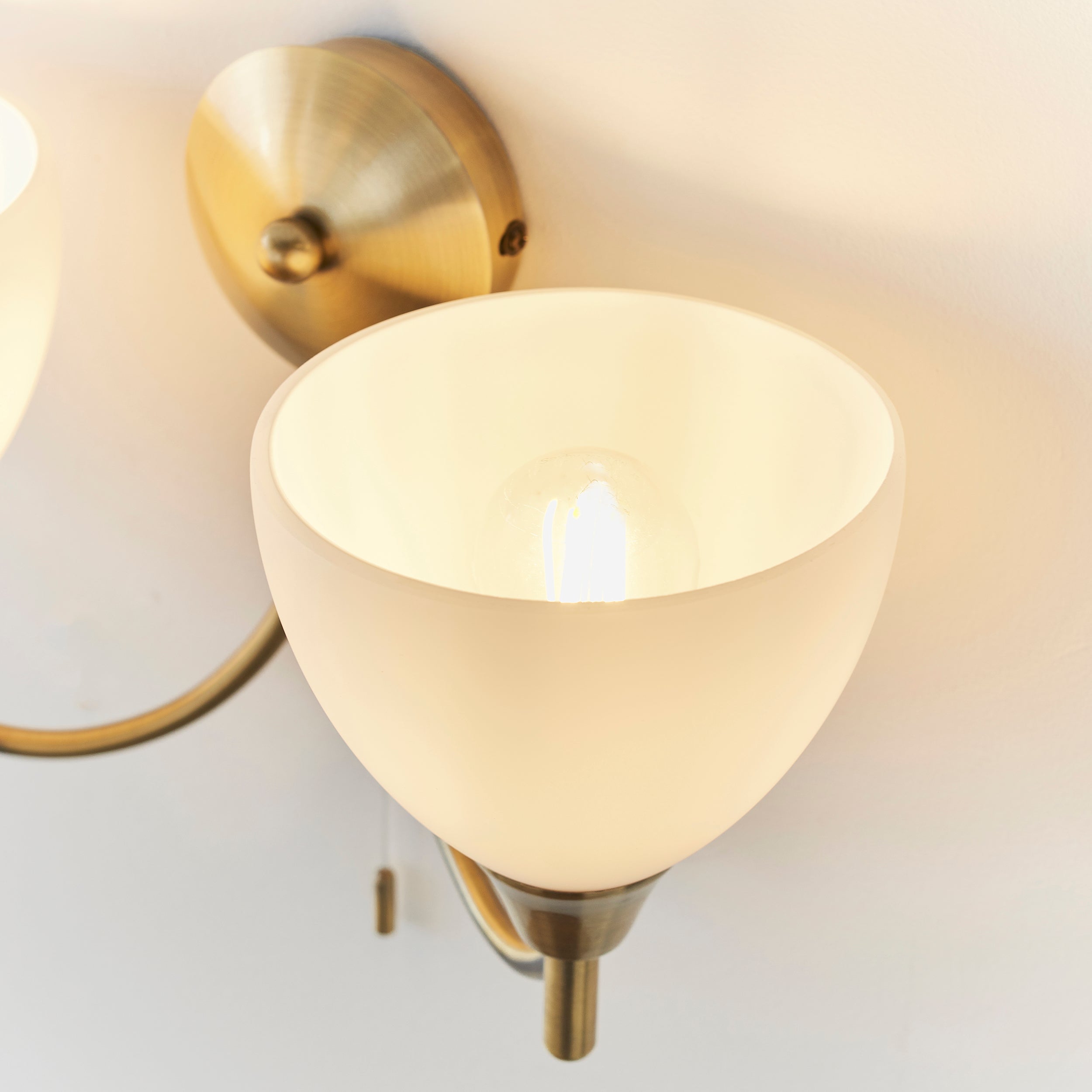 Endon Alton 2 Light Wall Light - Antique Brass Plate & Matt Opal Glass
