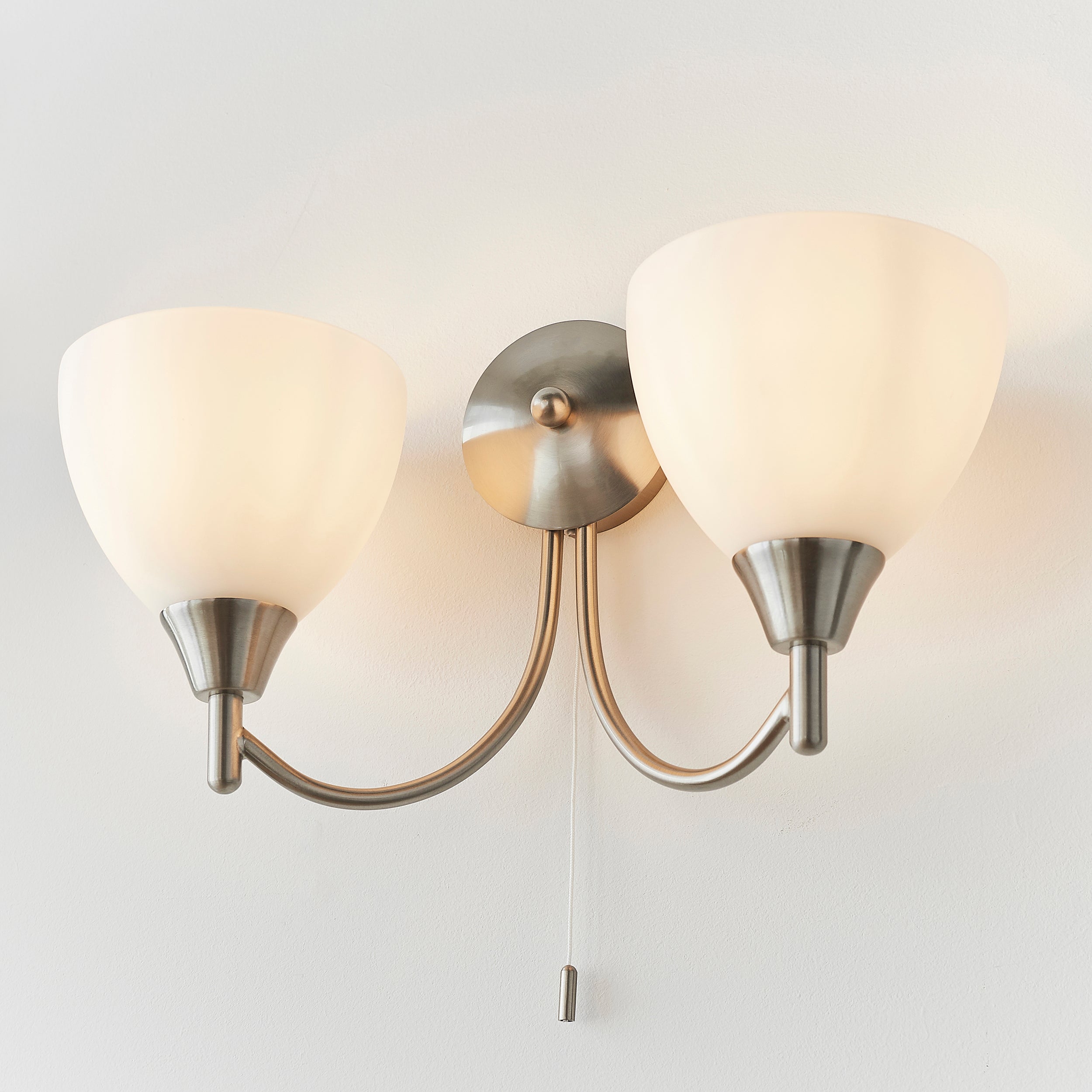 Endon Alton 2 Light Wall Light - Satin Chrome Plate & Matt Opal Glass