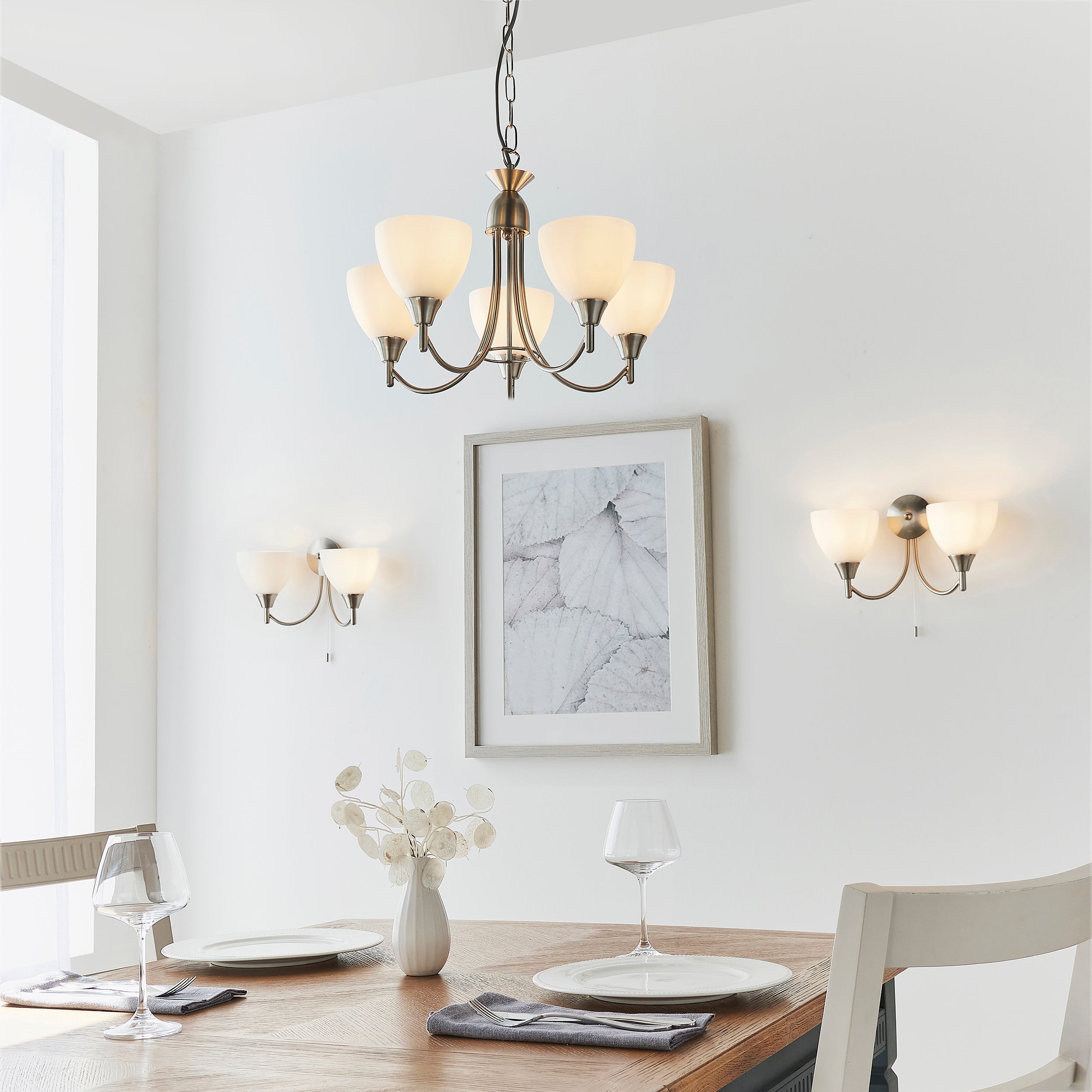 Endon Alton 2 Light Wall Light - Satin Chrome Plate & Matt Opal Glass