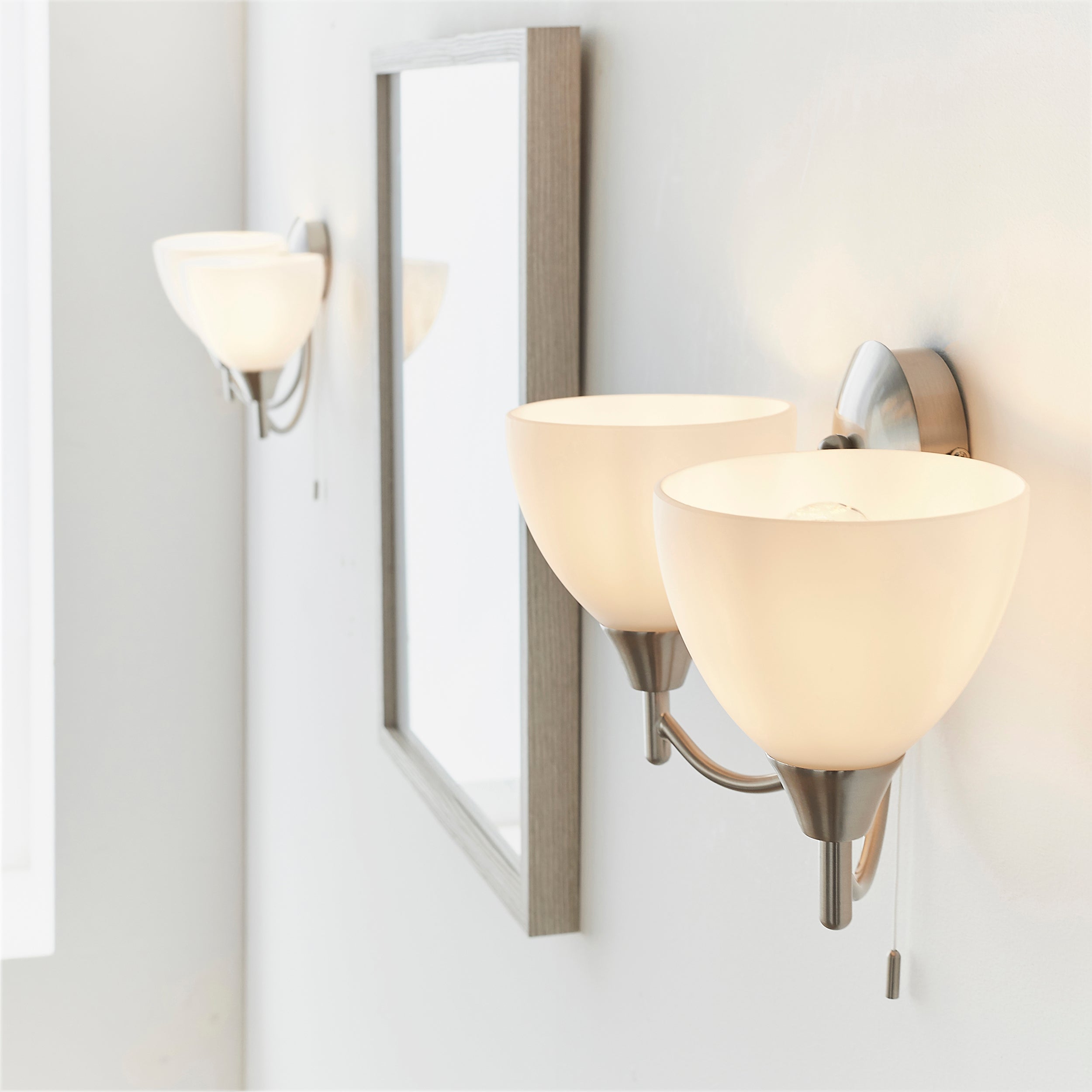 Endon Alton 2 Light Wall Light - Satin Chrome Plate & Matt Opal Glass