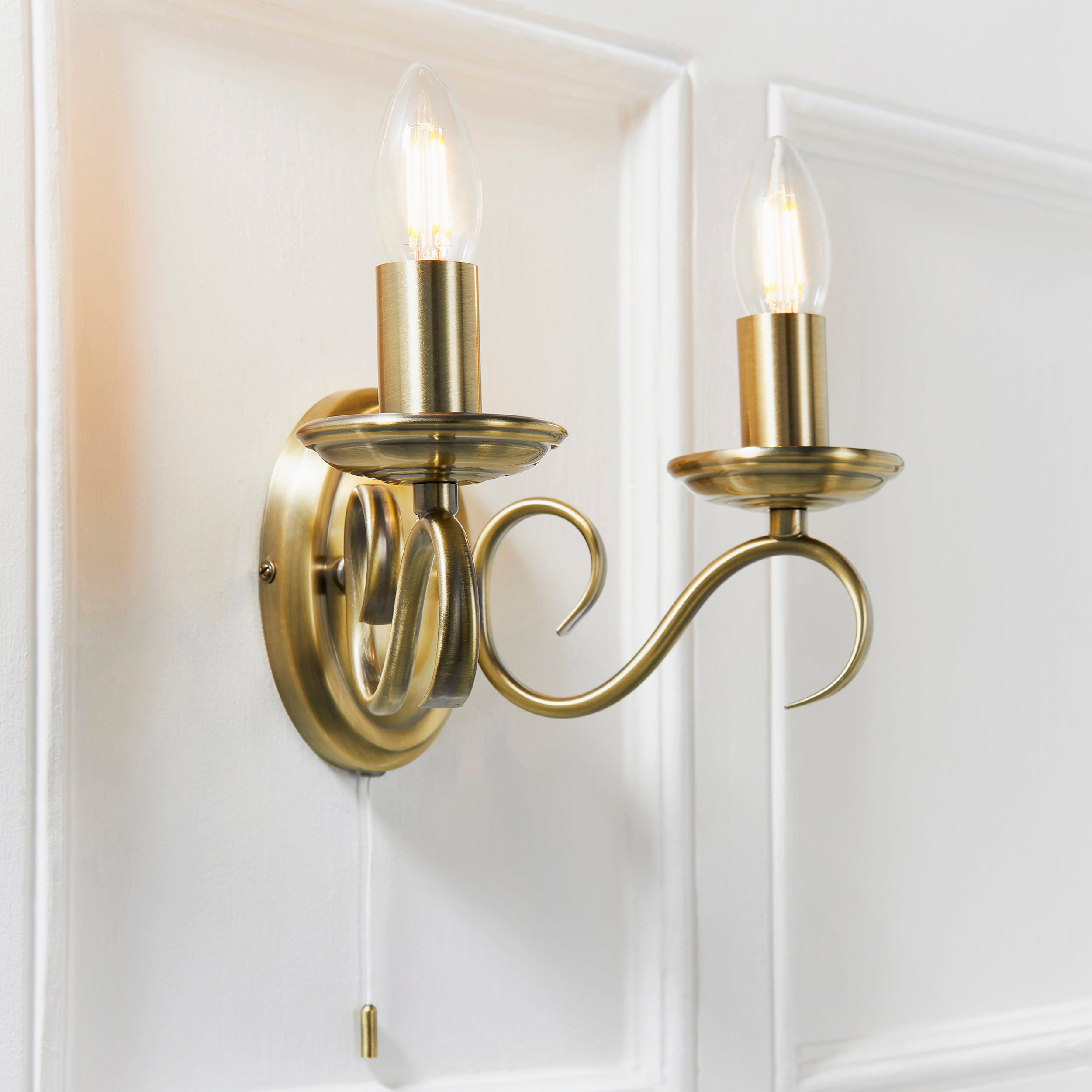 Endon Bernice 2 Light Wall Light - Antique Brass Plate