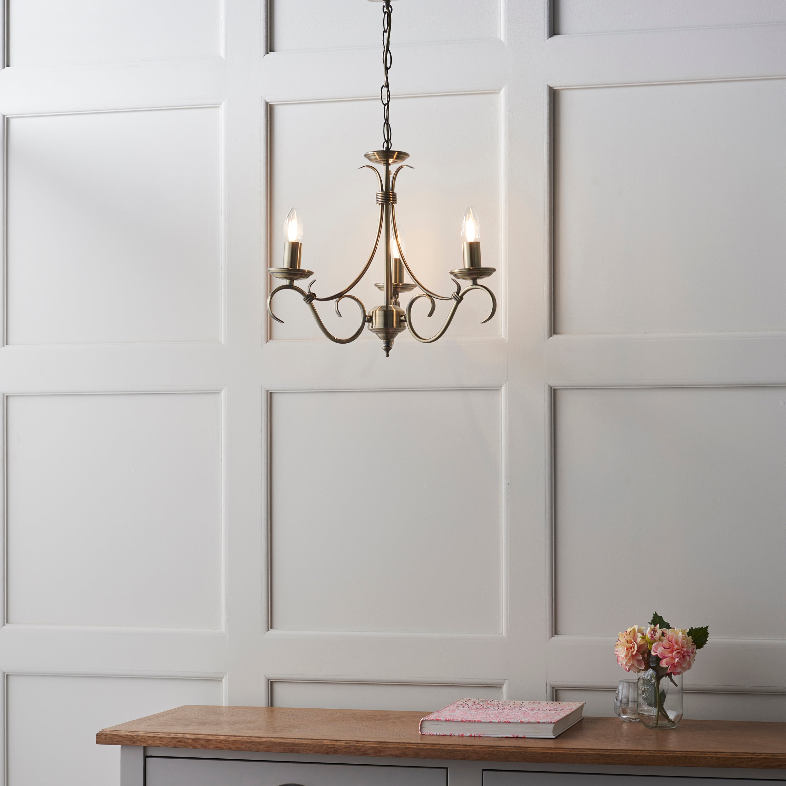 Endon Bernice 3 Light Pendant - Antique Brass Plate