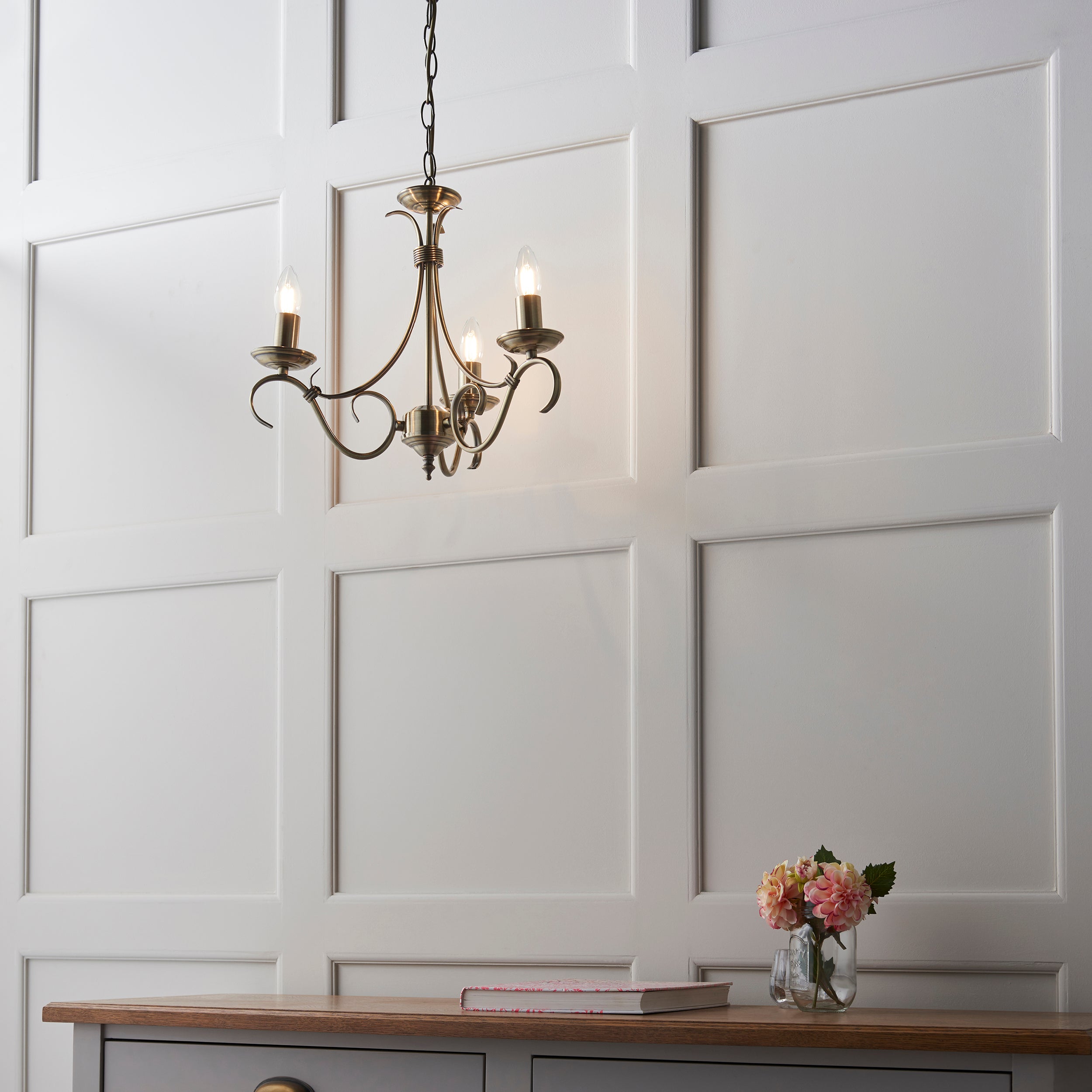 Endon Bernice 3 Light Pendant - Antique Brass Plate