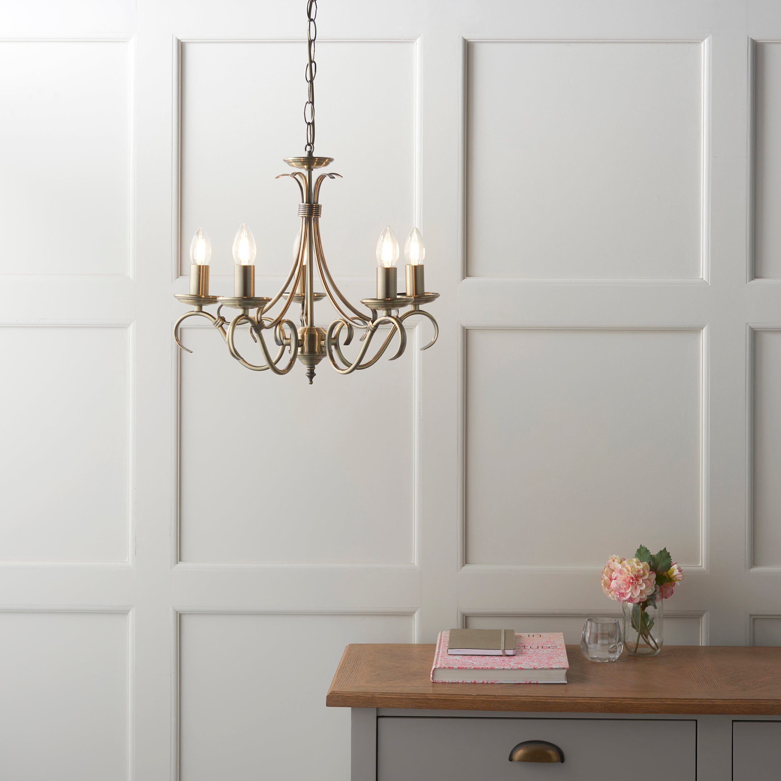 Endon Bernice 5 Light Pendant - Antique Brass Plate