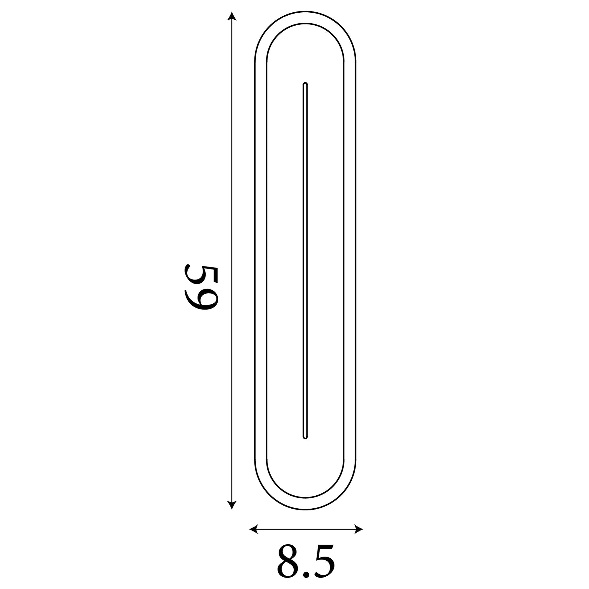 Technical line drawing of the Couper LED wall light showing 59cm height and 8.5cm width