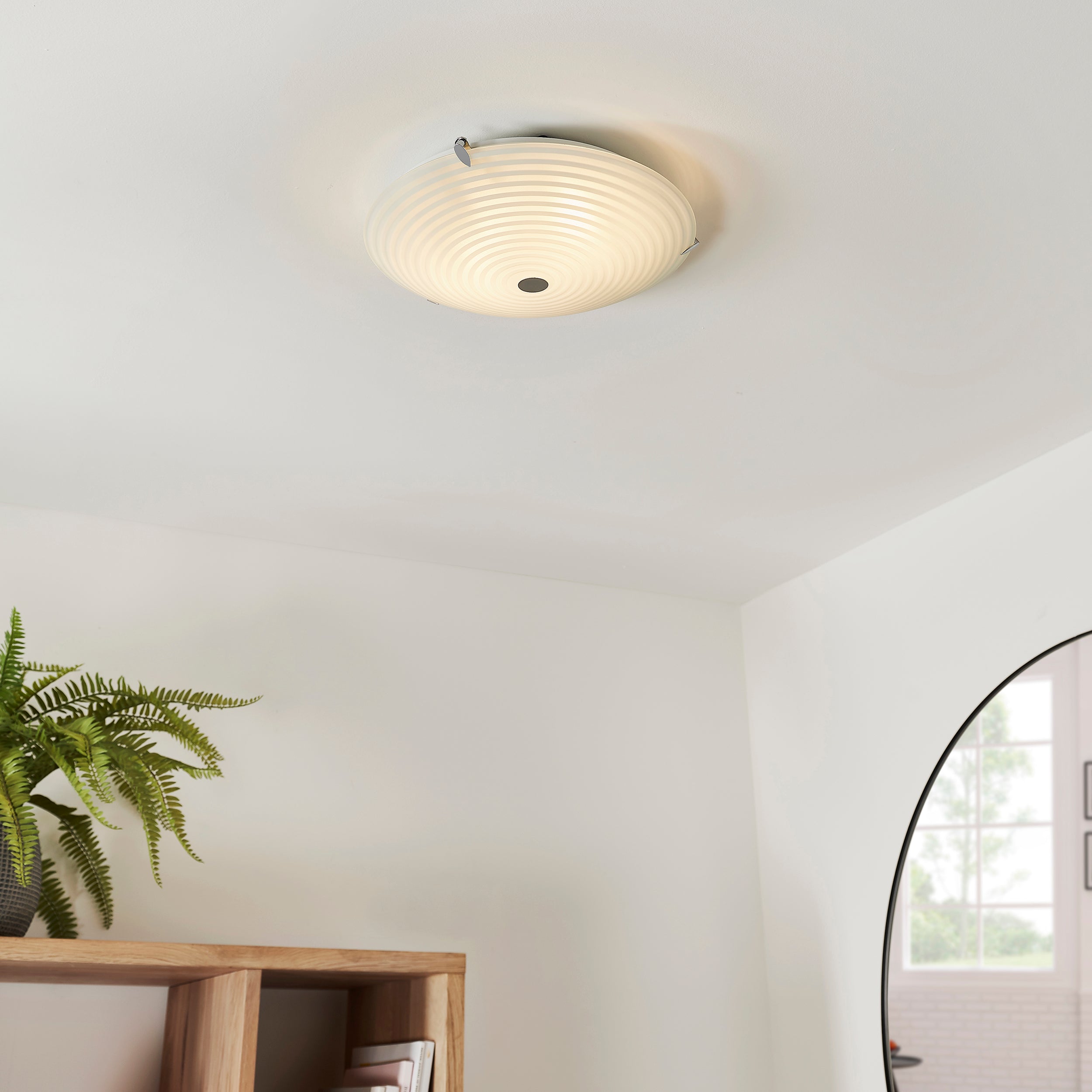 Endon Roundel 2 Light Flush Fitting - Frosted/Clear Glass & Chrome Plate
