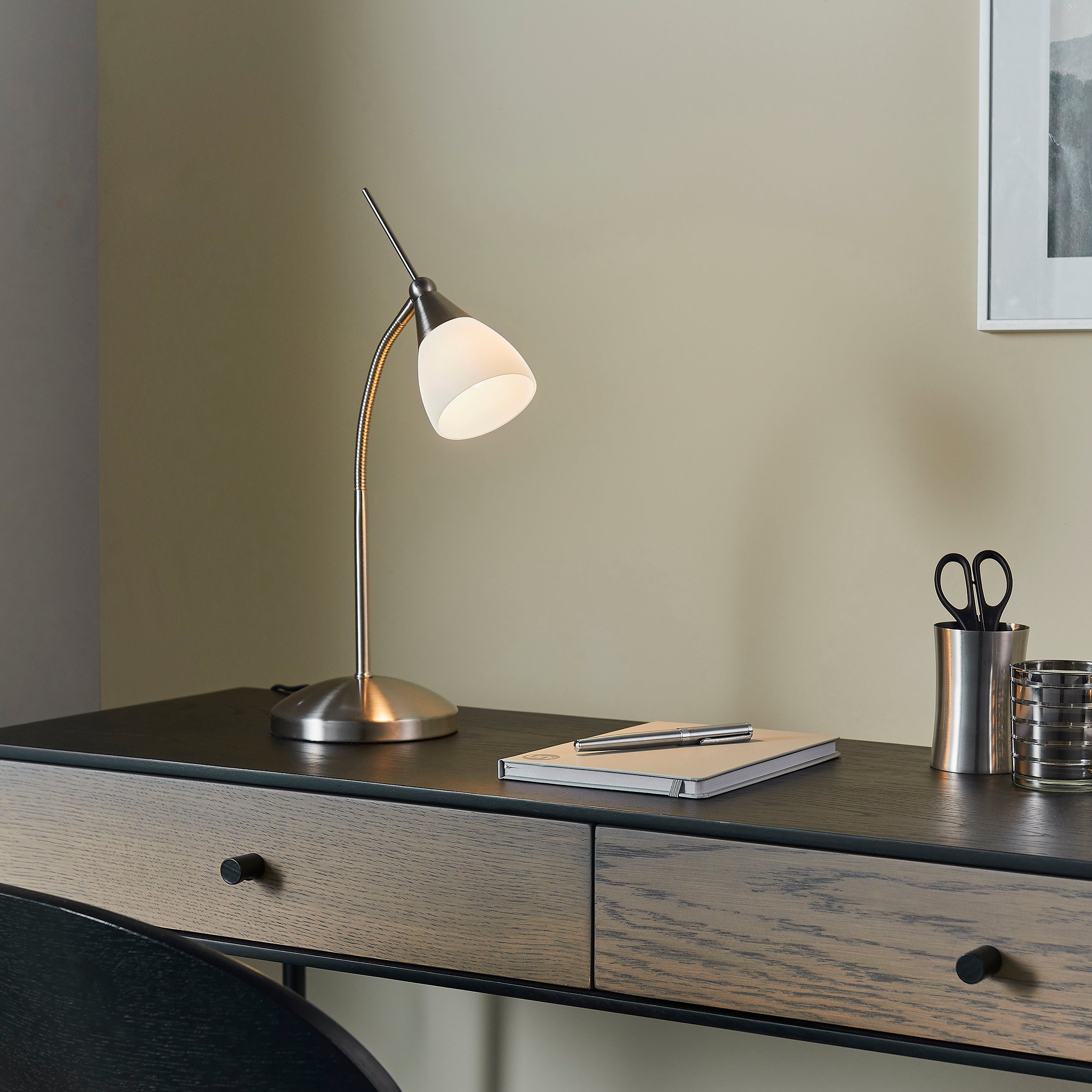 Endon Range Touch Task Table Lamp - Satin Chrome & White Glass