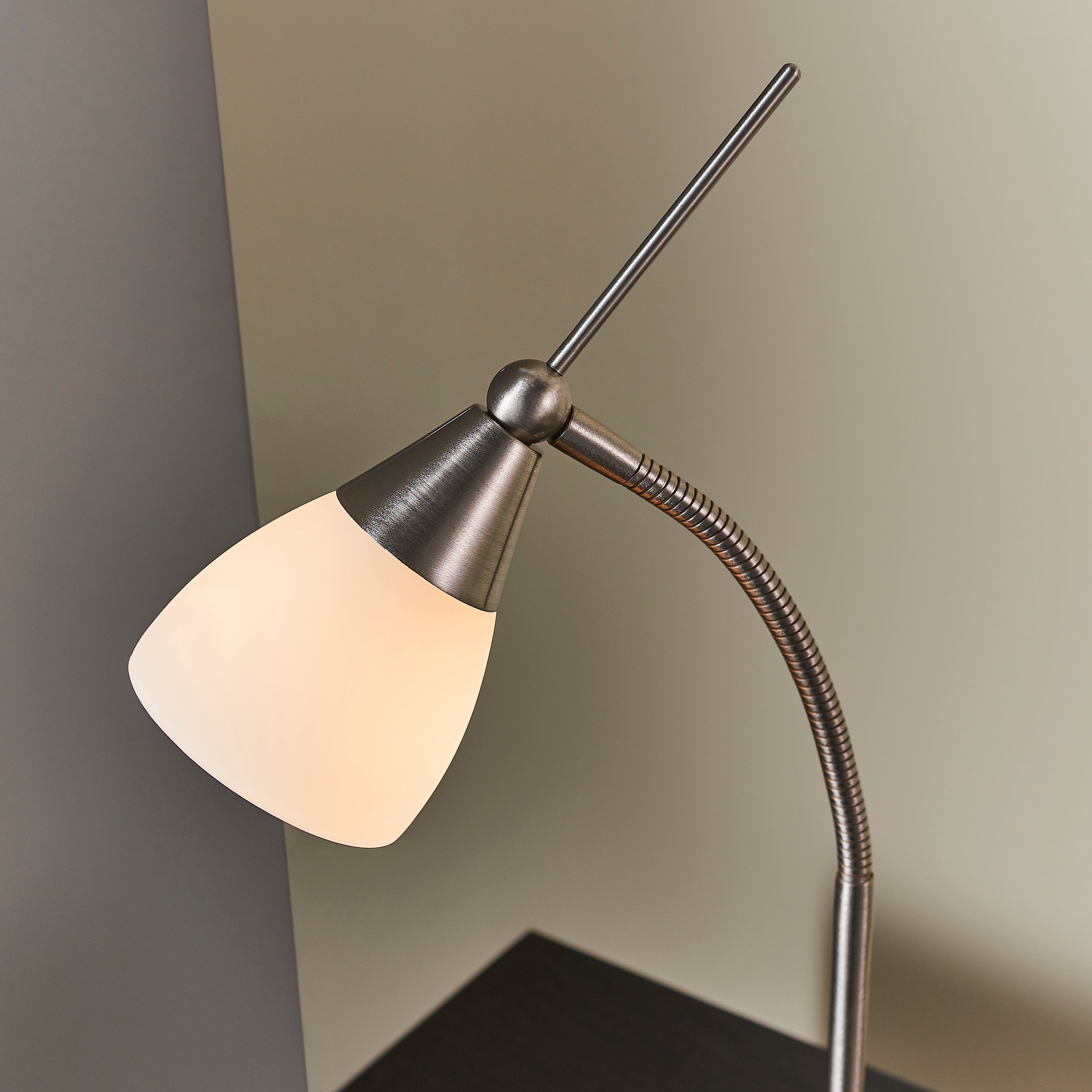 Endon Range Touch Task Table Lamp - Satin Chrome & White Glass