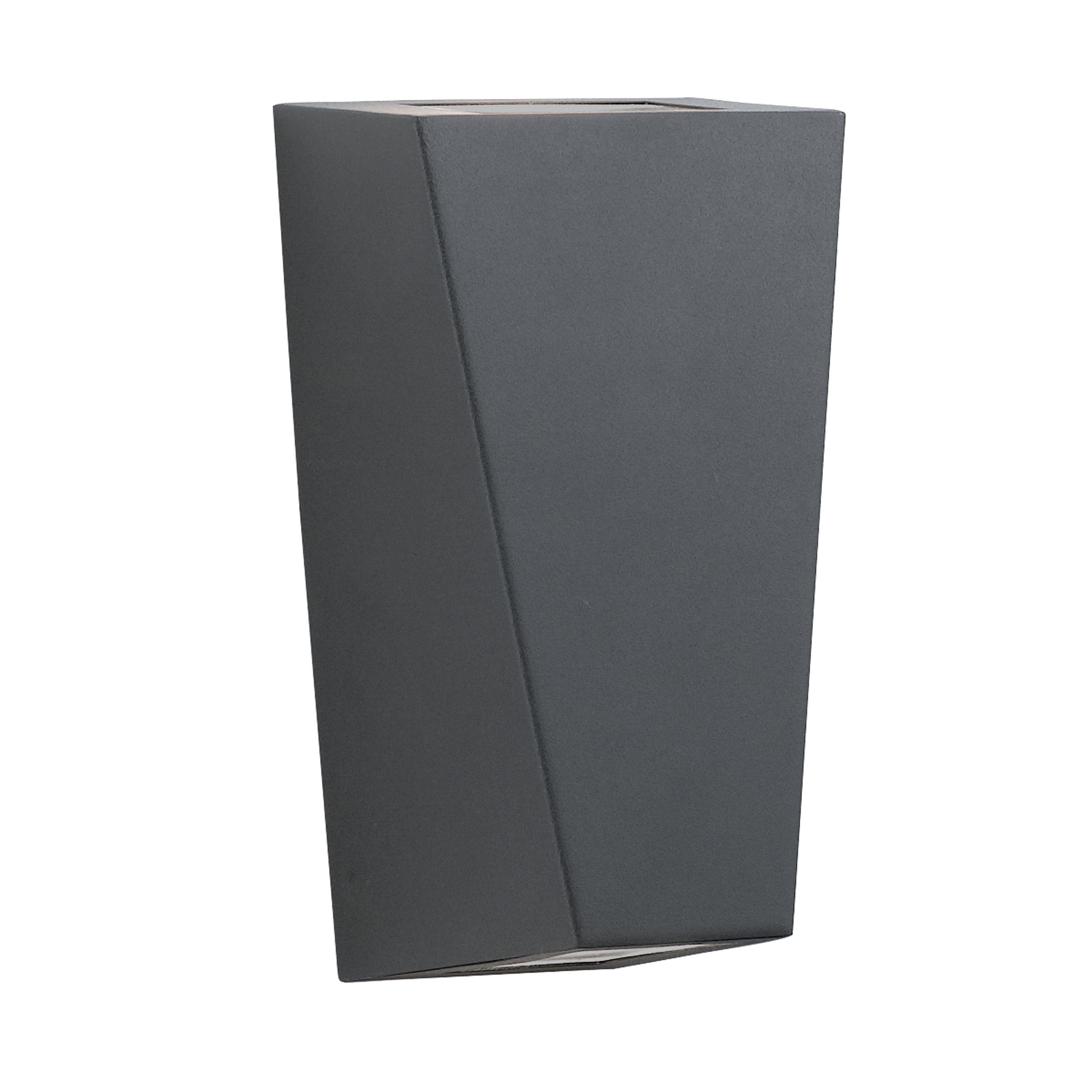 Searchlight Sheffield outdoor wall light in black, studio shot from a different angle showing the diagonal seam across the faceted body