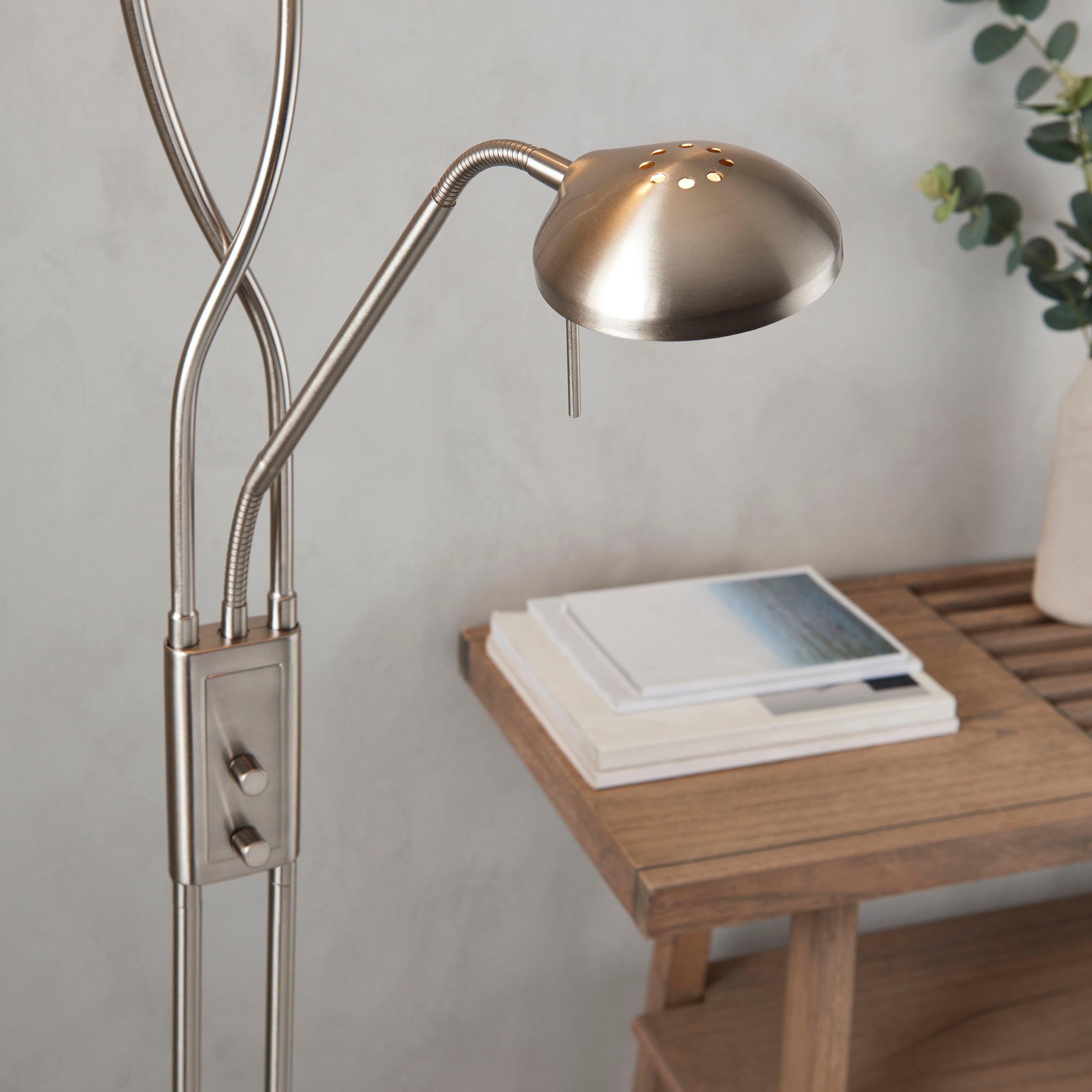 Endon Monaco Single Light Floor Lamp - Satin Chrome Plate & Frosted Glass