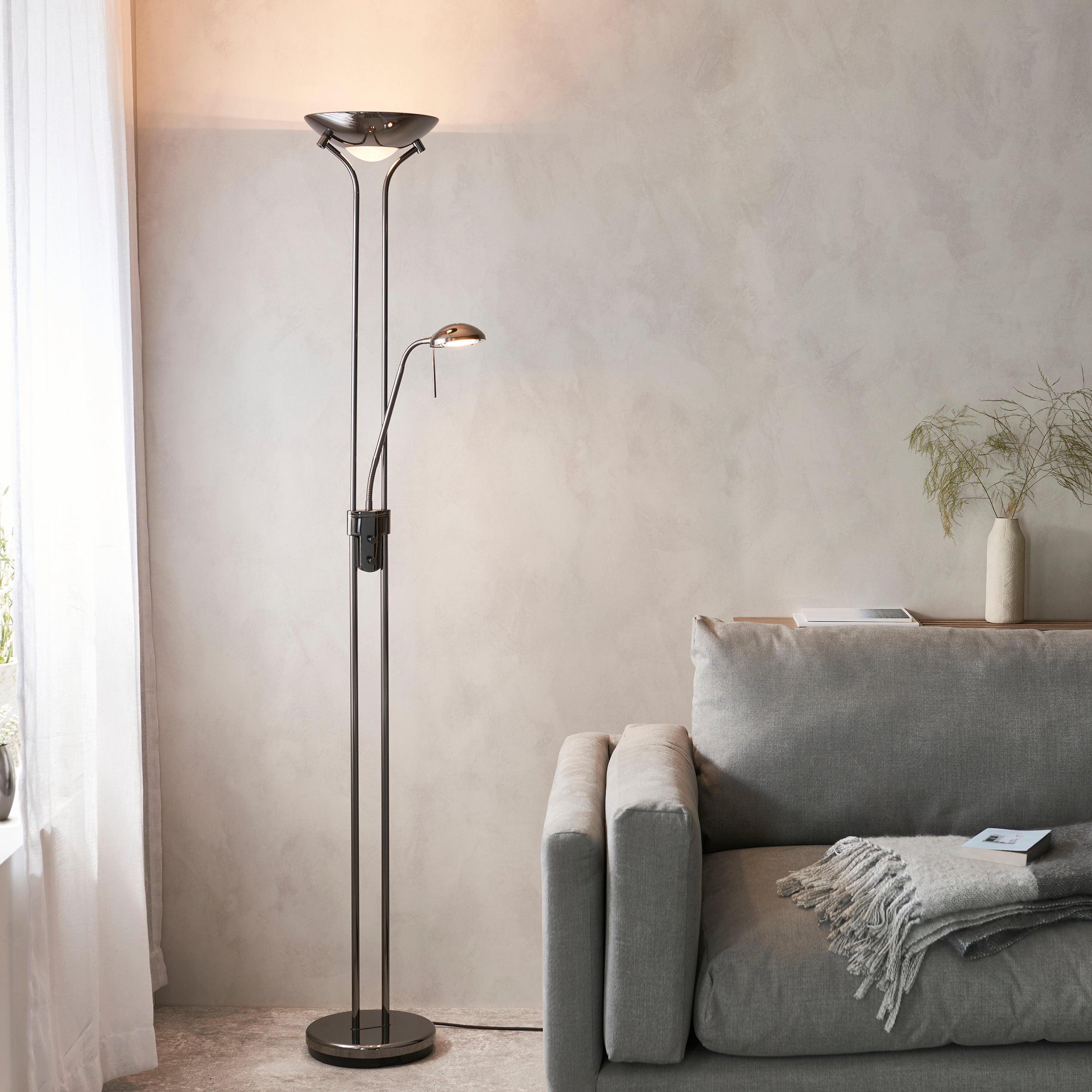 Endon Rome Floor Lamp - Black Chrome Plate & Opal Glass