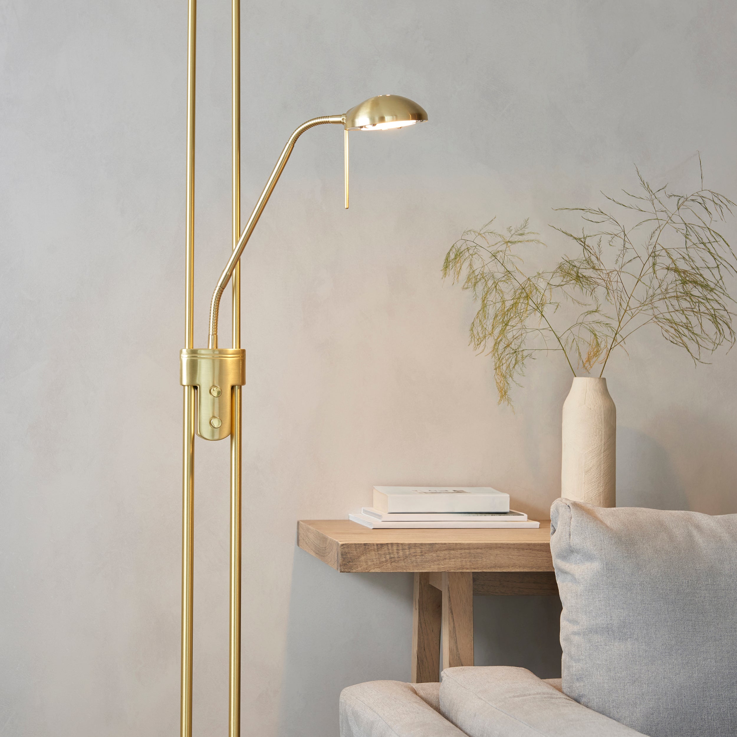 Endon Rome Floor Lamp - Satin Brass Plate & Opal Glass