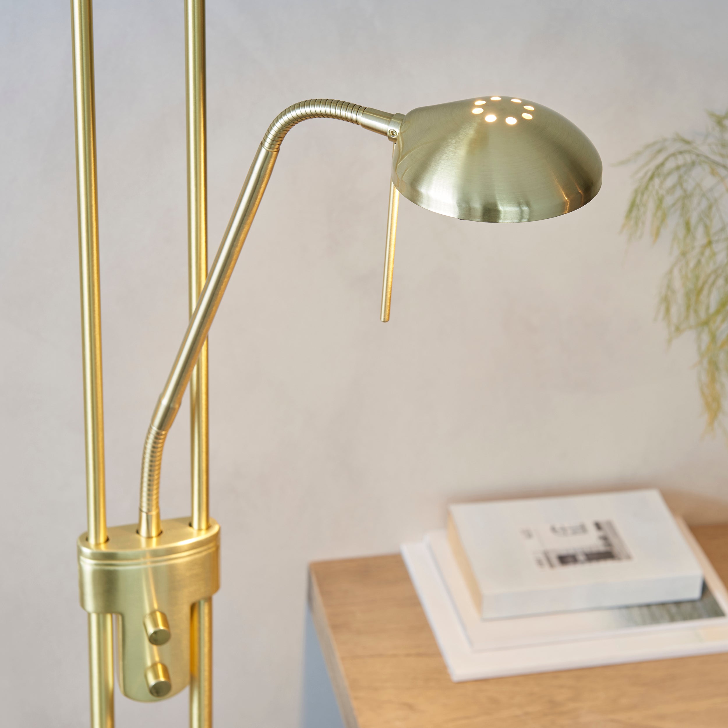 Endon Rome Floor Lamp - Satin Brass Plate & Opal Glass