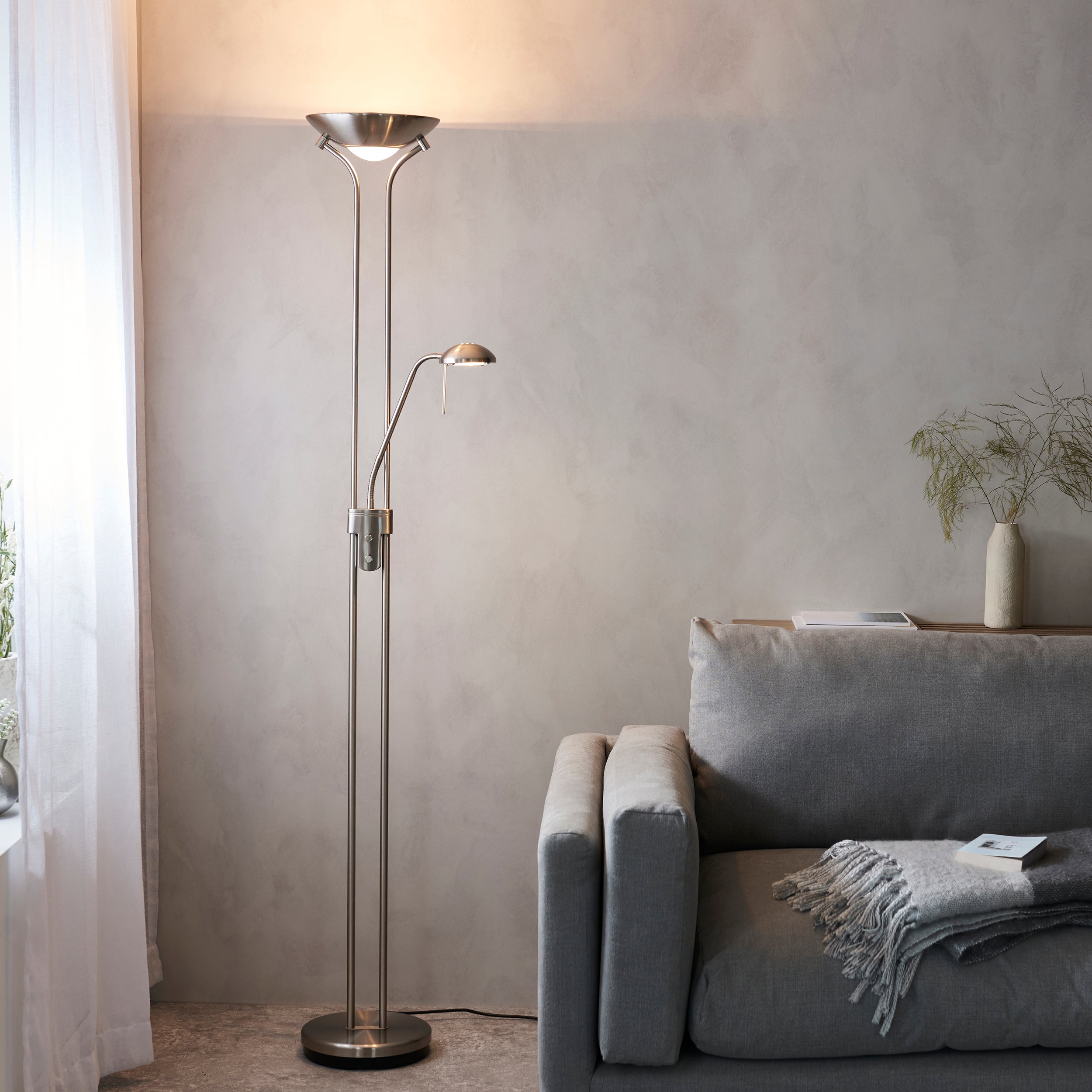 Endon Rome Floor Lamp - Satin Chrome Plate & Opal Glass