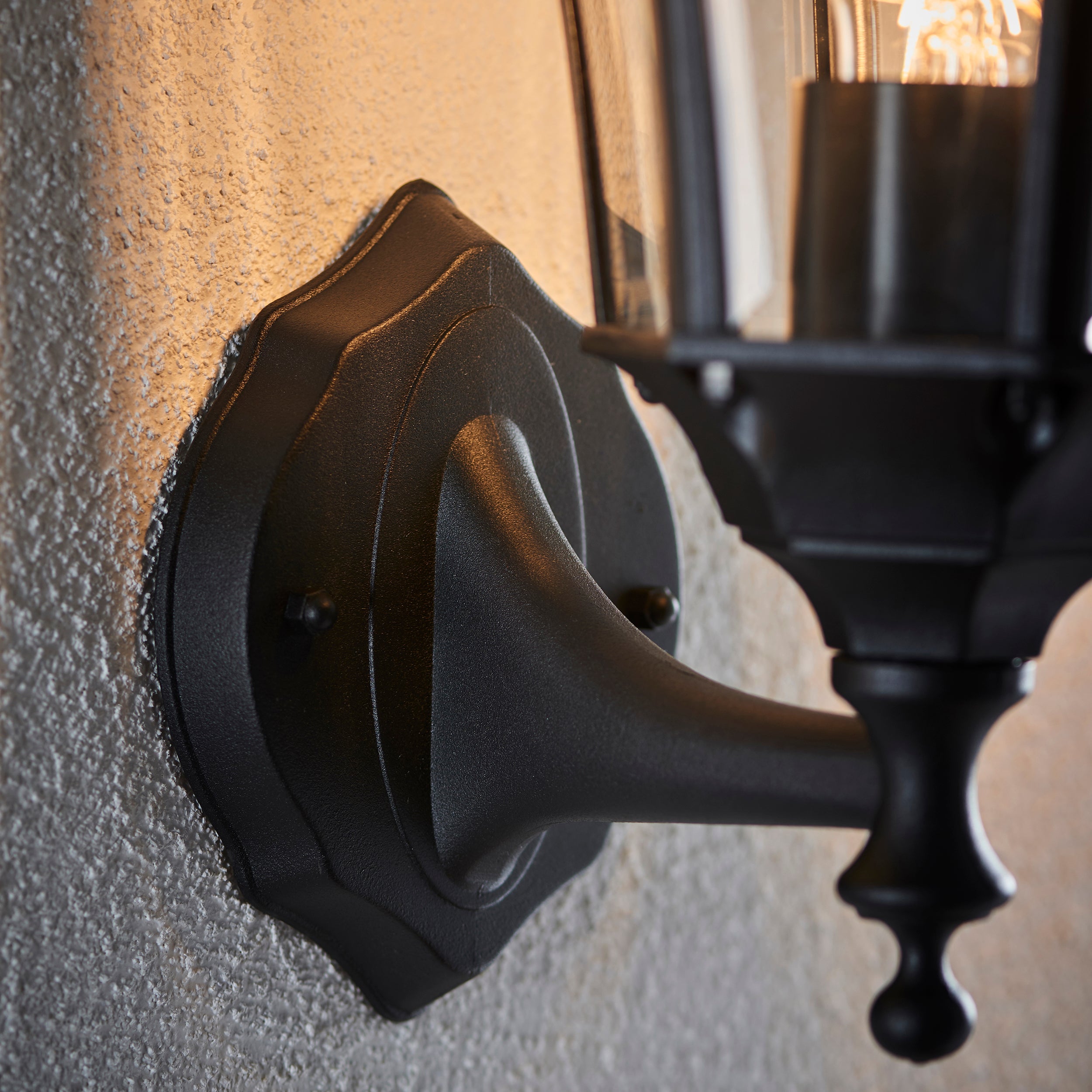 Endon Drayton Single Light Wall Up Light - Textured Black & Clear Glass