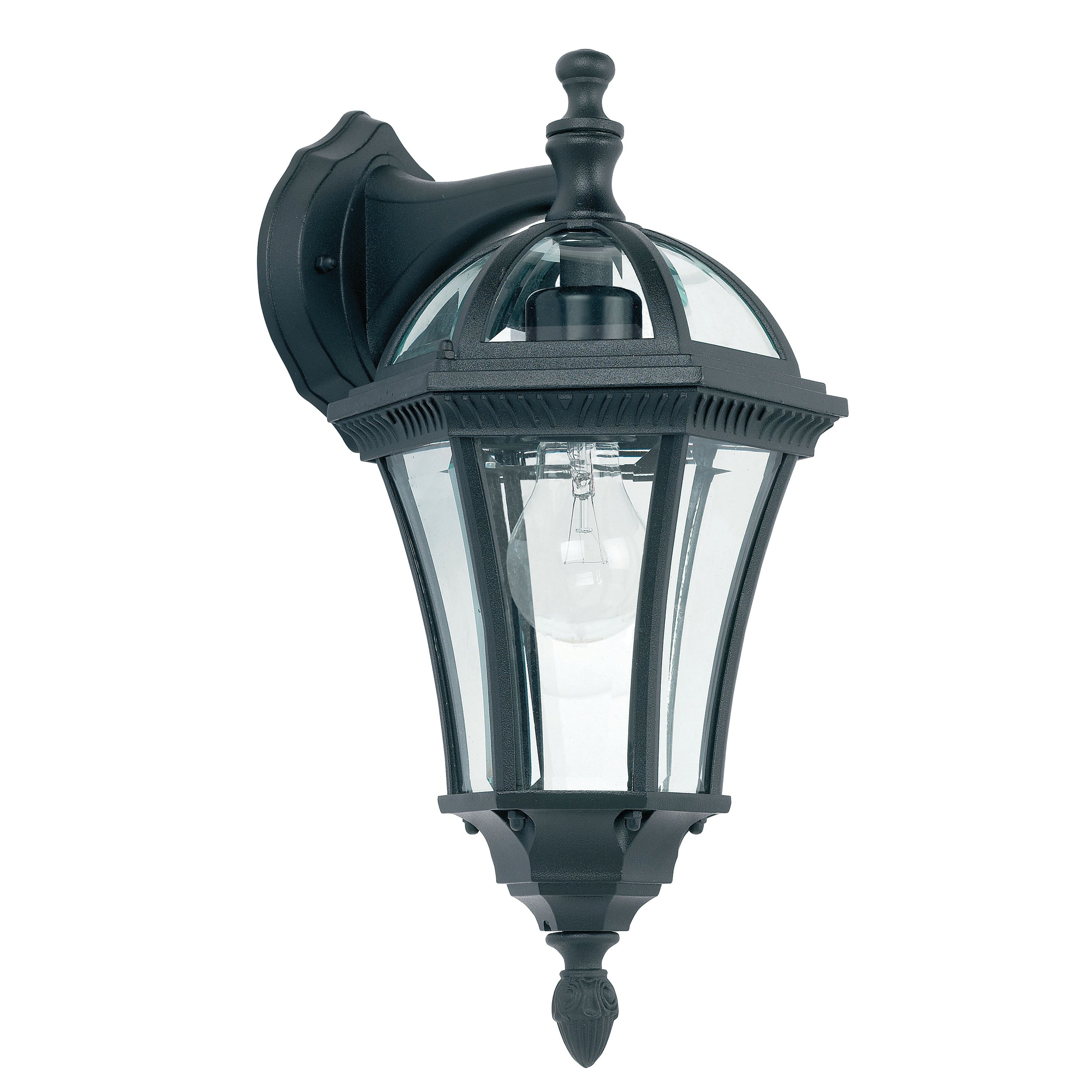 Endon Drayton Single Light Wall Down Light - Textured Black & Clear Glass