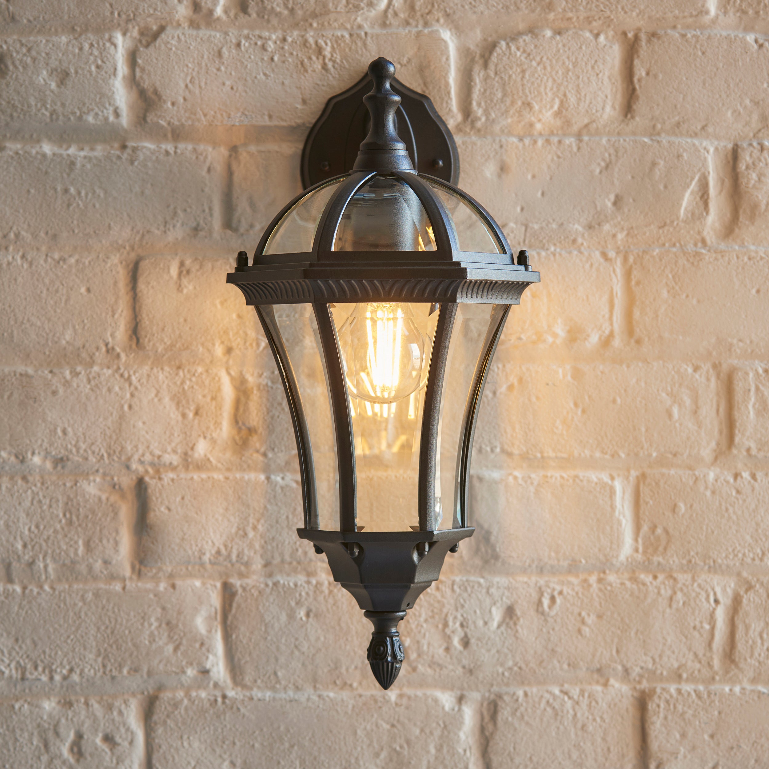 Endon Drayton Single Light Wall Down Light - Textured Black & Clear Glass