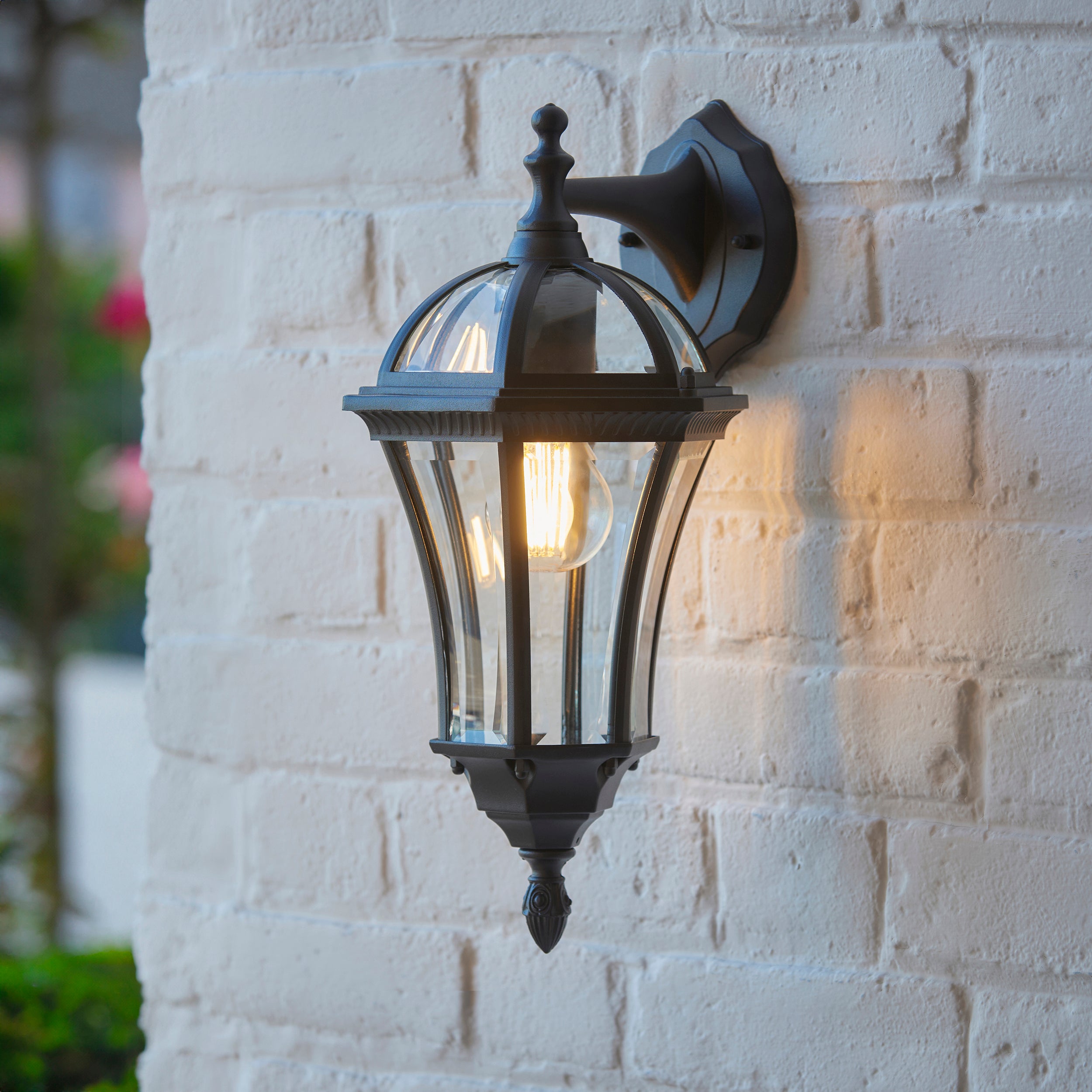 Endon Drayton Single Light Wall Down Light - Textured Black & Clear Glass