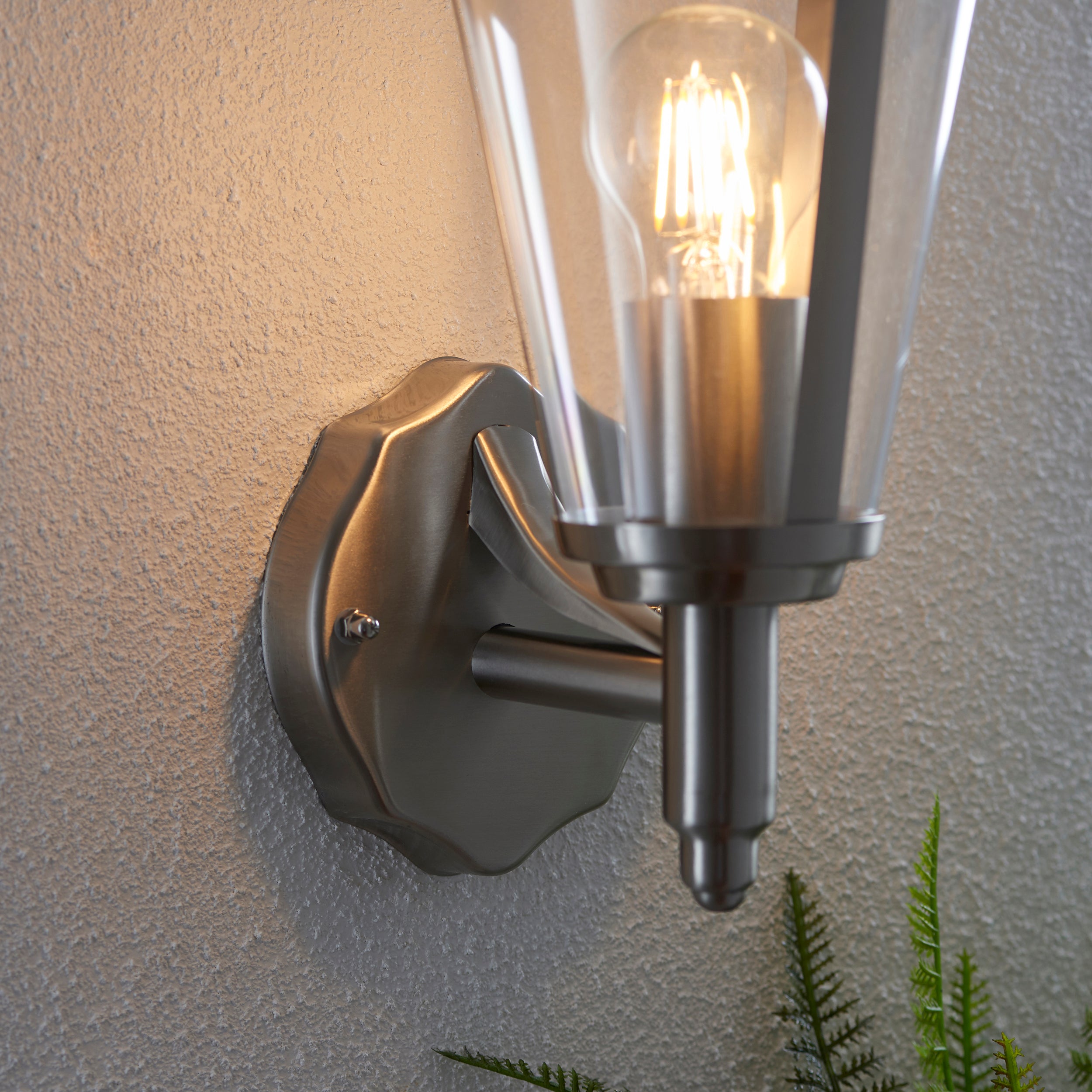 Endon Klien Single Light Up Wall Light - Polished Stainless Steel & Clear Pc