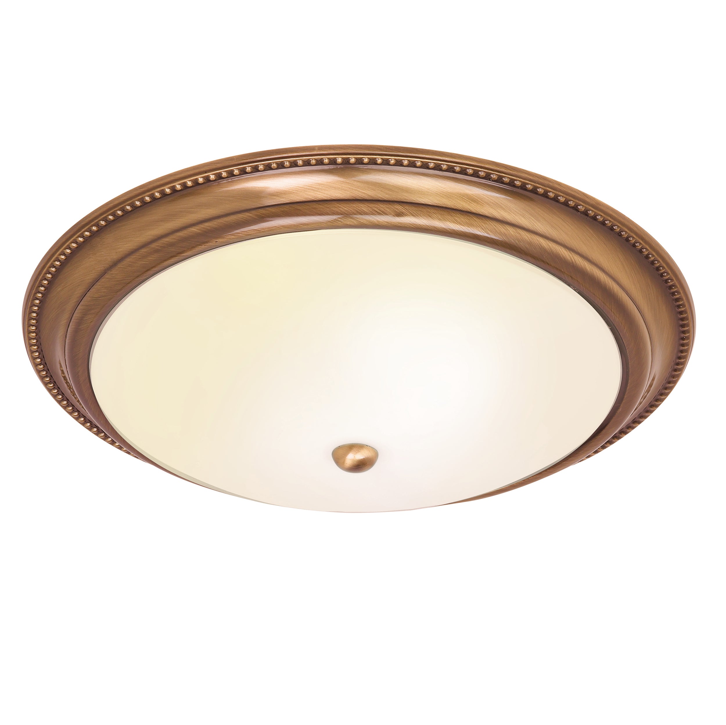 Endon Atlas 2 Light Flush Fitting - Antique Brass Plate & Frosted Glass