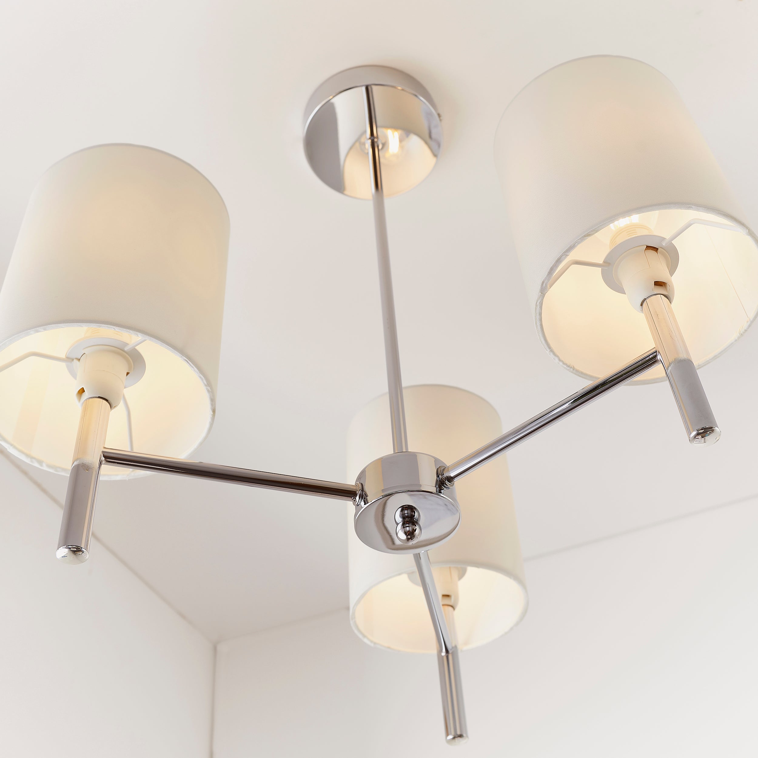 Endon Brio 3 Light Semi Flush Fitting - Chrome Plate & Vintage White Fabric