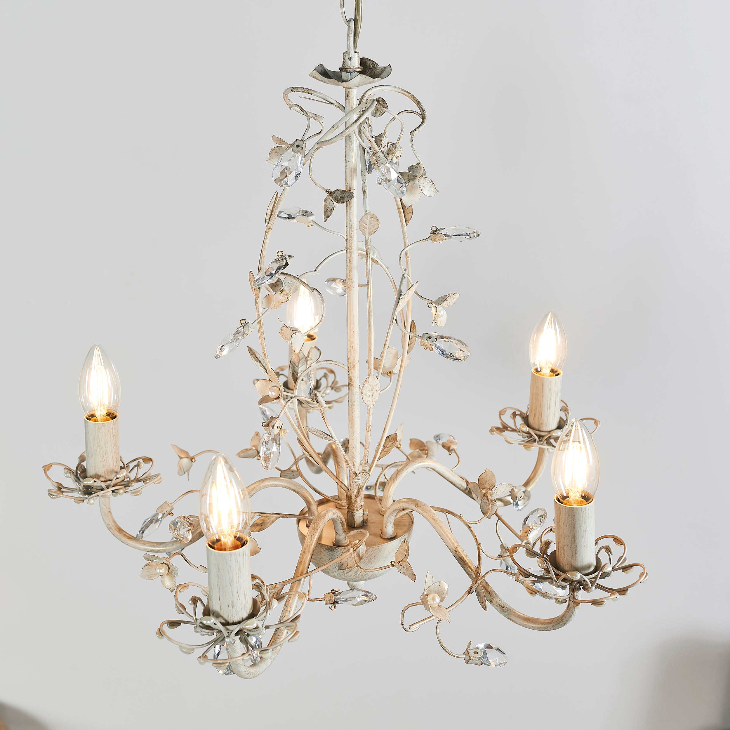 Endon Lullaby 5 Light Pendant - Cream/Br Gold Paint & Clear/Pearl Acrylic