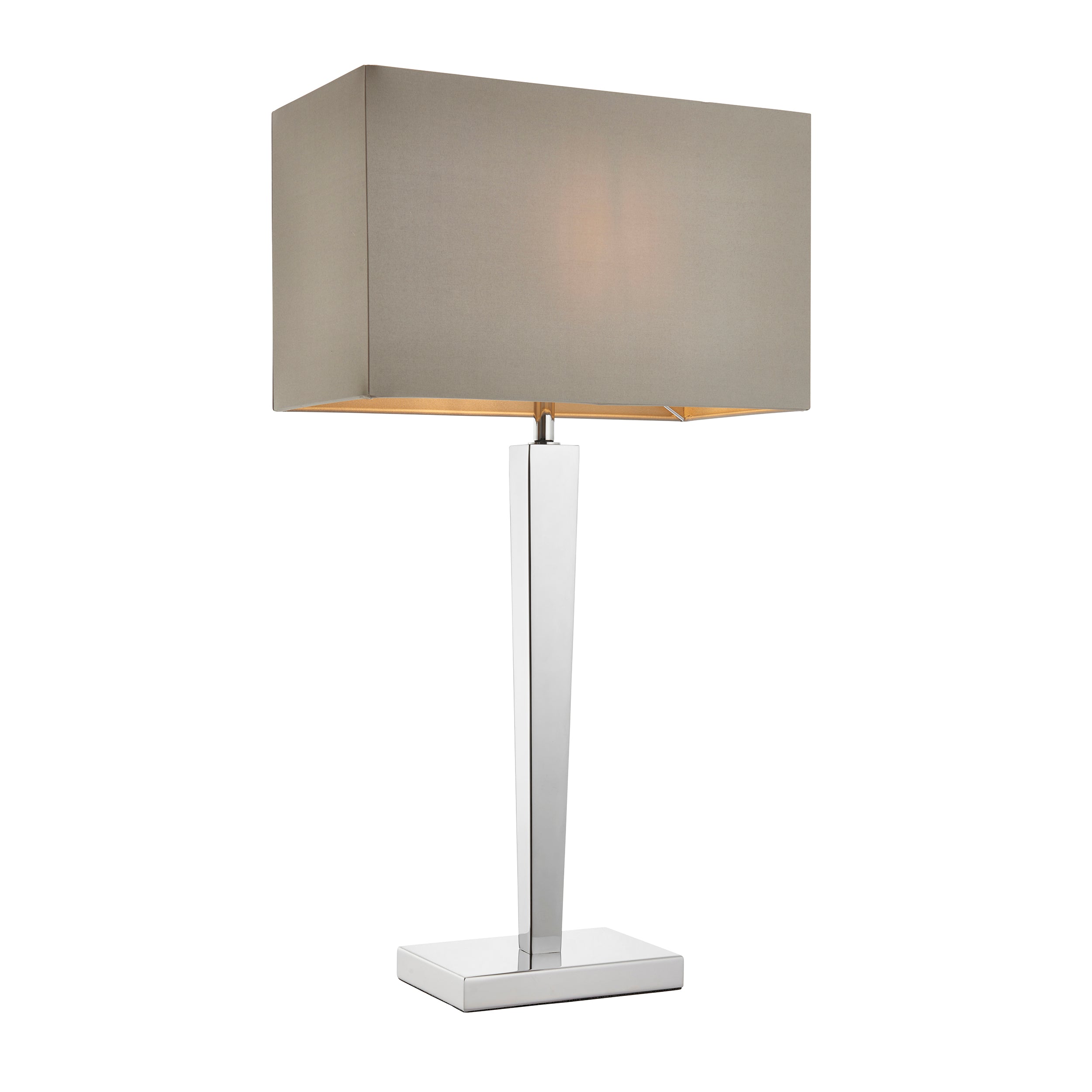 Endon Moreto Single Light Table Lamp - Chrome Plate & Grey & Silver Fabric