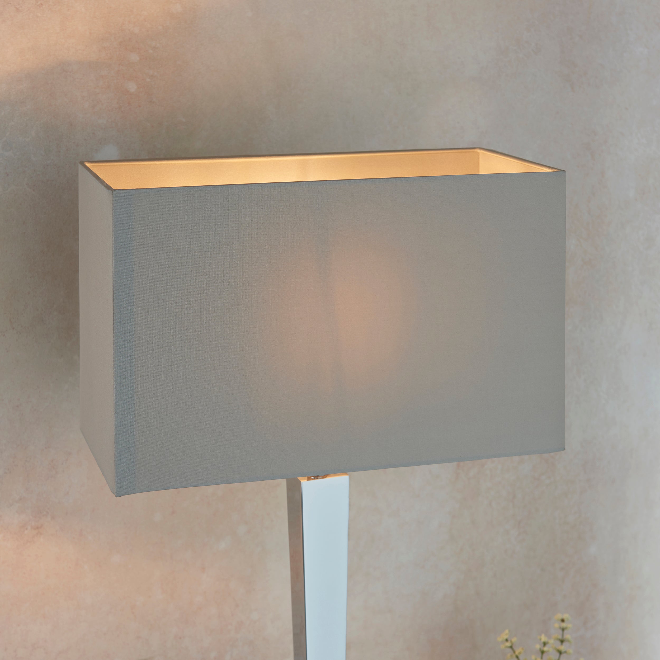 Endon Moreto Single Light Table Lamp - Chrome Plate & Grey & Silver Fabric