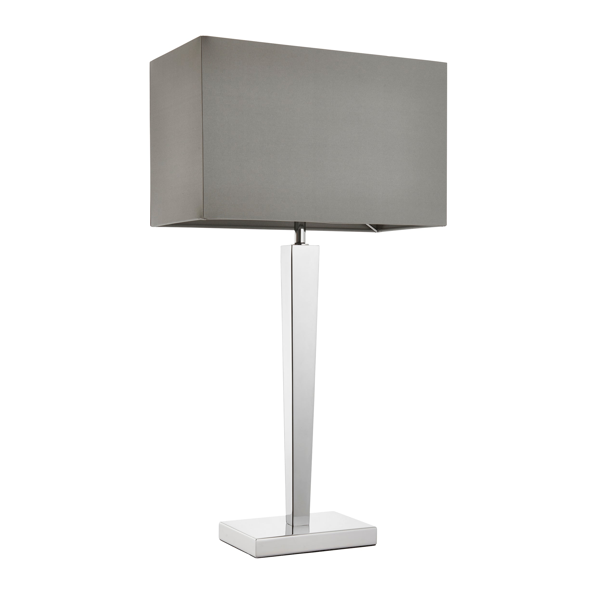Endon Moreto Single Light Table Lamp - Chrome Plate & Grey & Silver Fabric