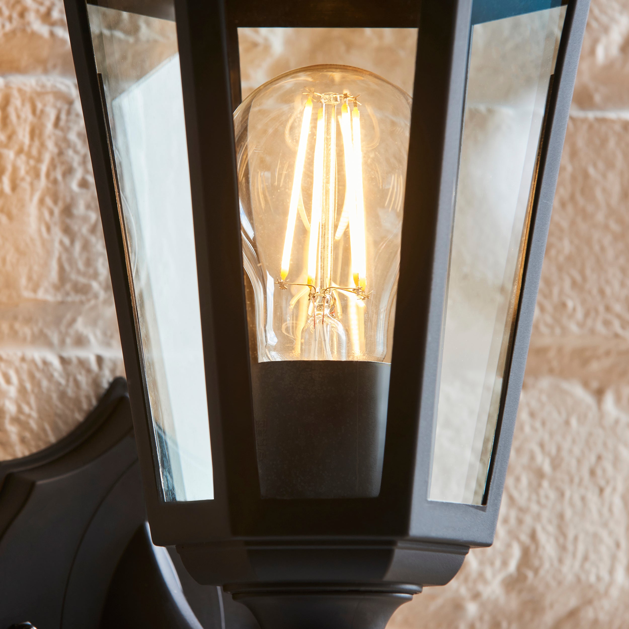 Endon Bayswater Single Light Wall Light - Black Polypropylene & Clear Glass