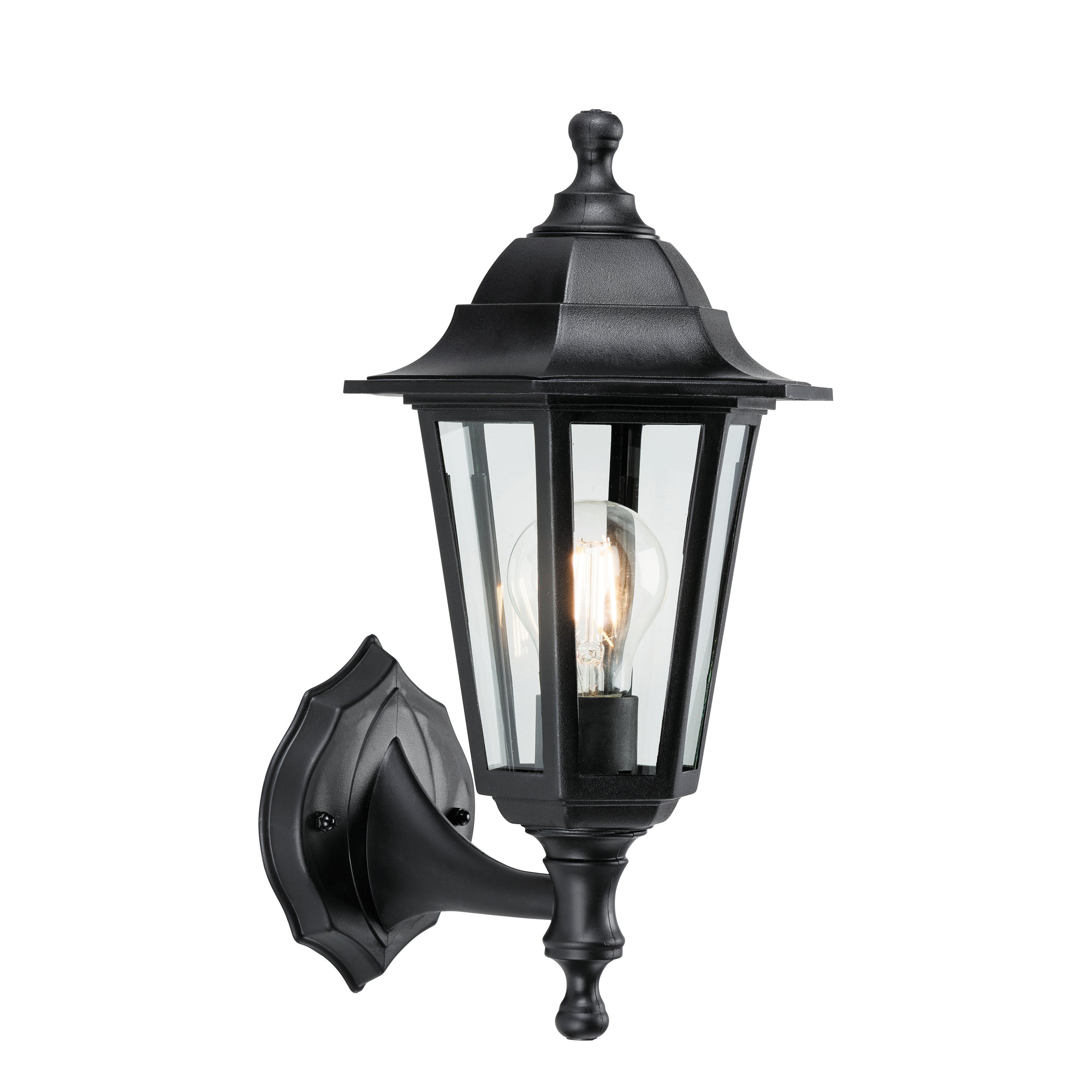 Endon Bayswater Single Light Wall Light - Black Polypropylene & Clear Glass